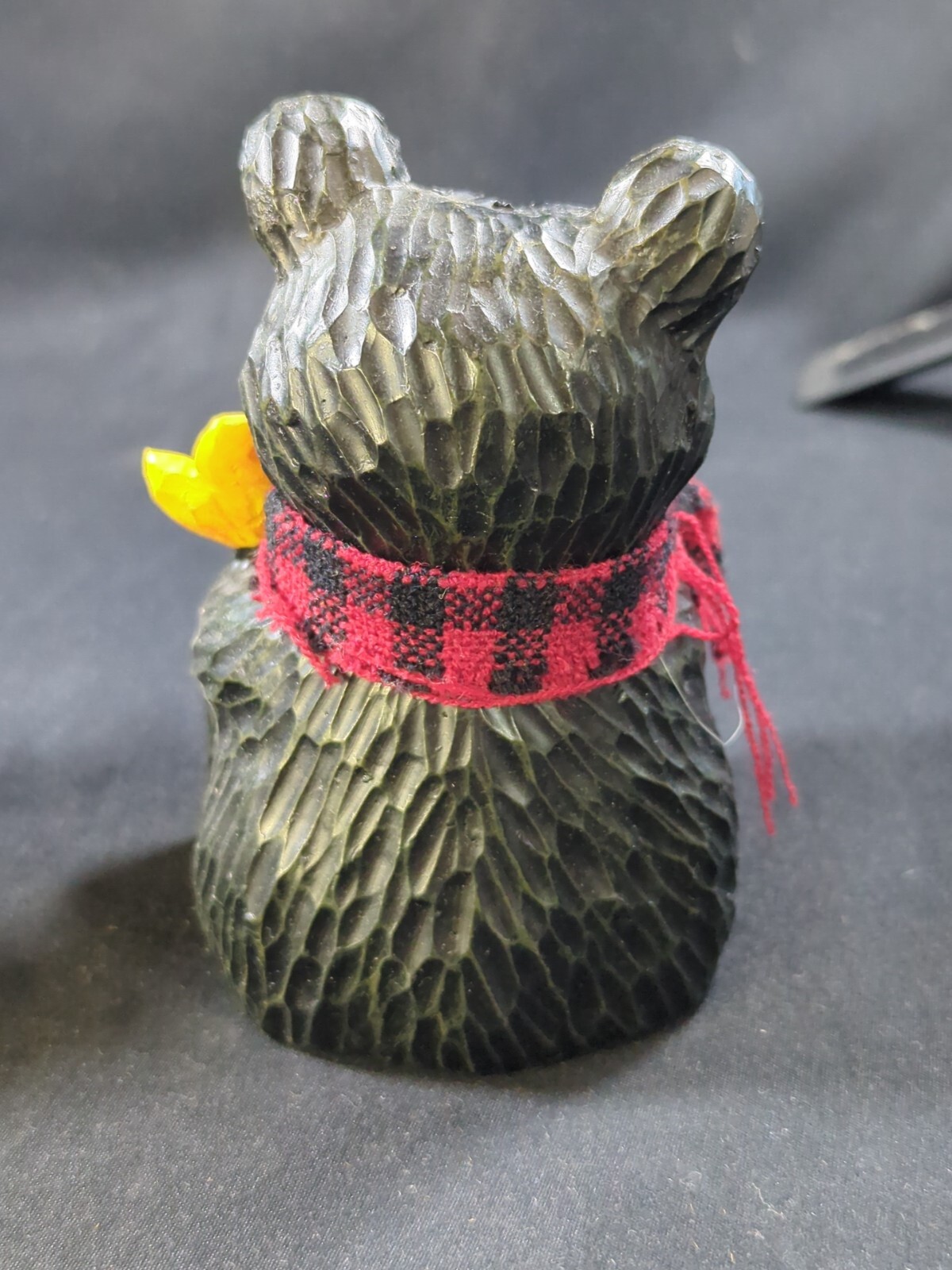 Set 3 Young’s Bears Black Red Plaid Scarf Resin Carved Look Cabin Decor Figure