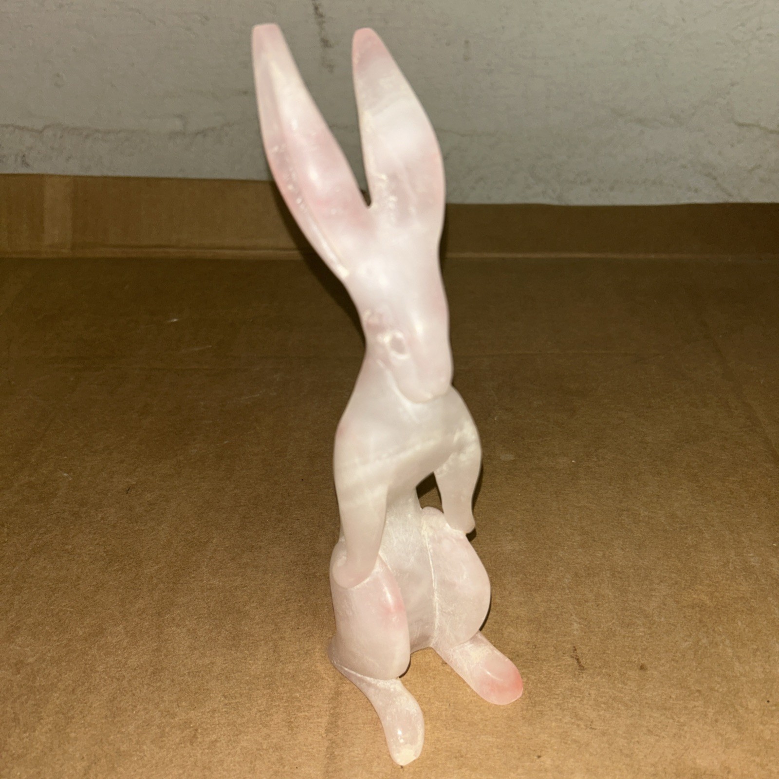 Vintage Handmade Folkart 8.5in Pink Onyx Agate Bunny Rabbit