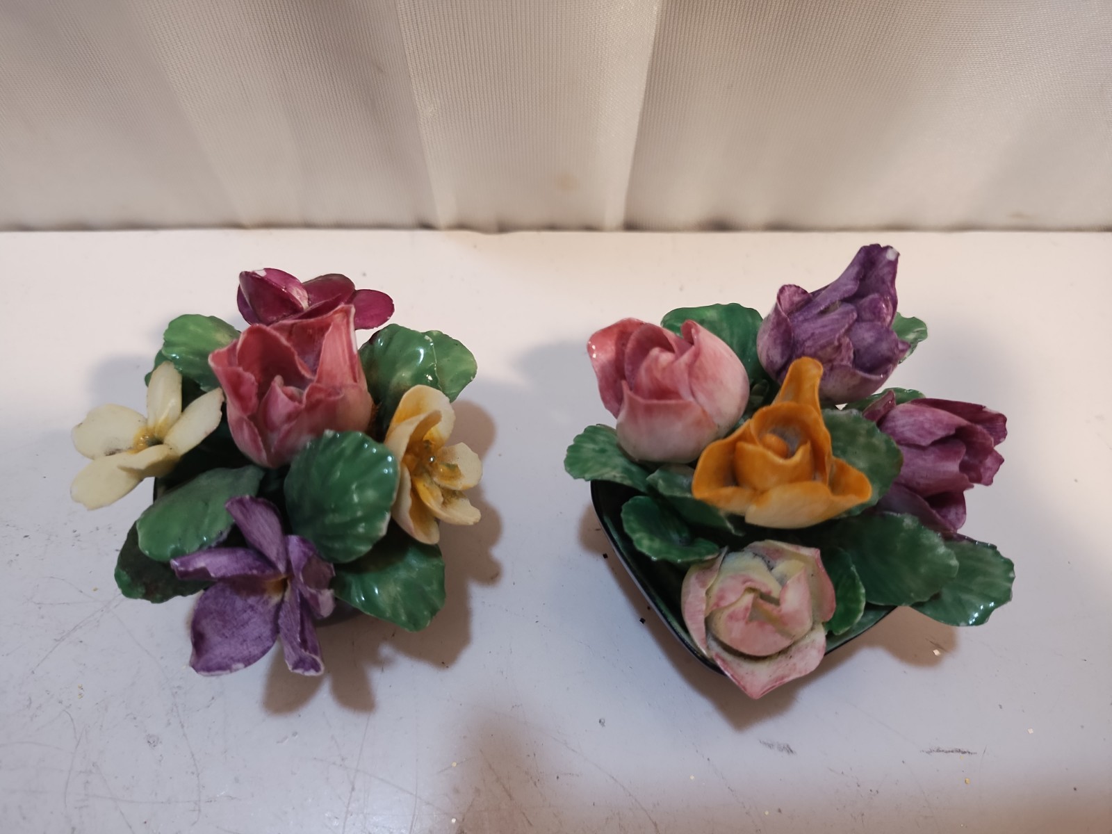 Antique Coalport Bone China Mini Potted Flower Bouquet 1.5”x2” England 2 Pc READ
