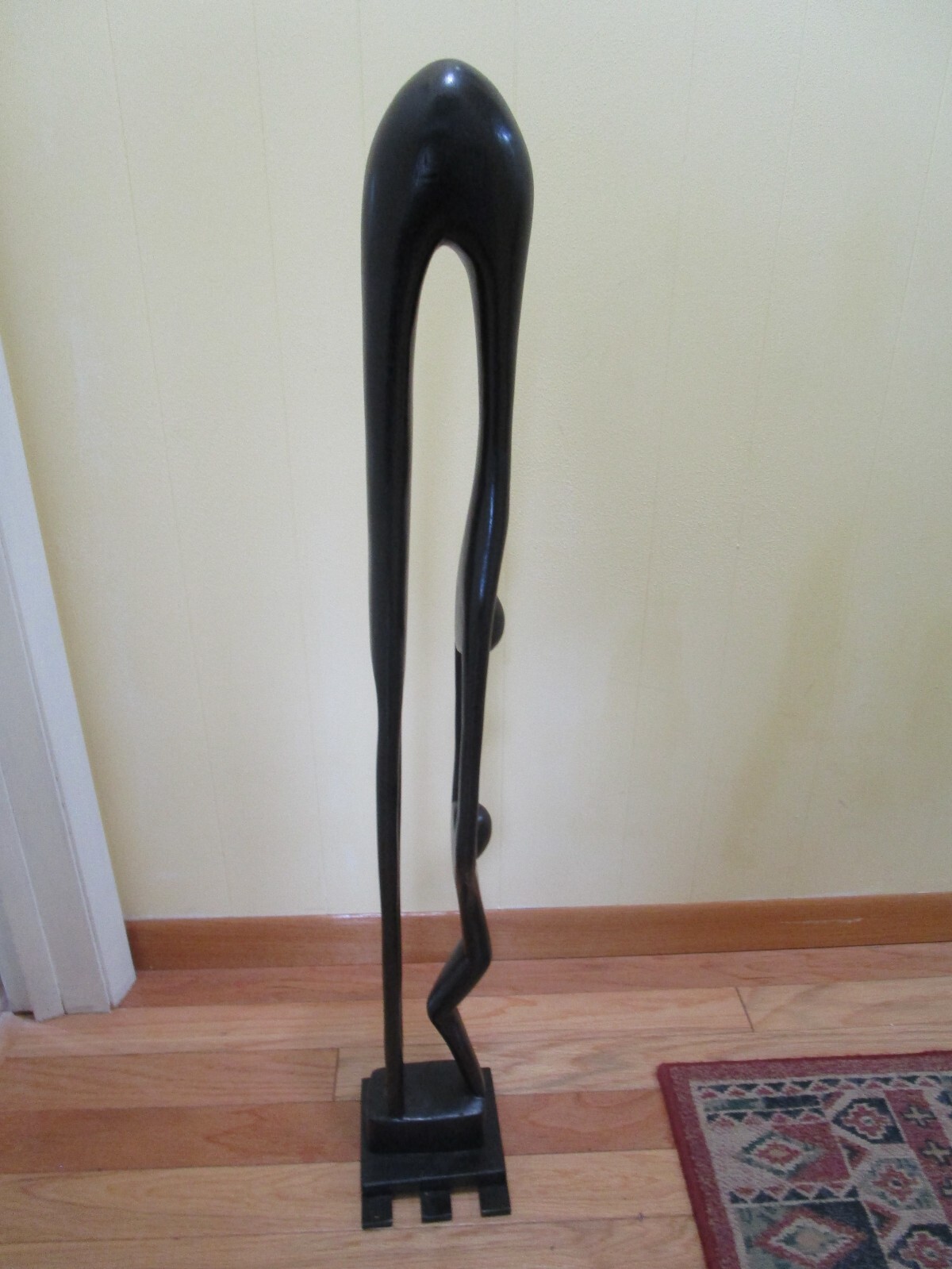 Vintage Wood Folk Art Carved Mother & Child Sculpture statue brass base 41″ T