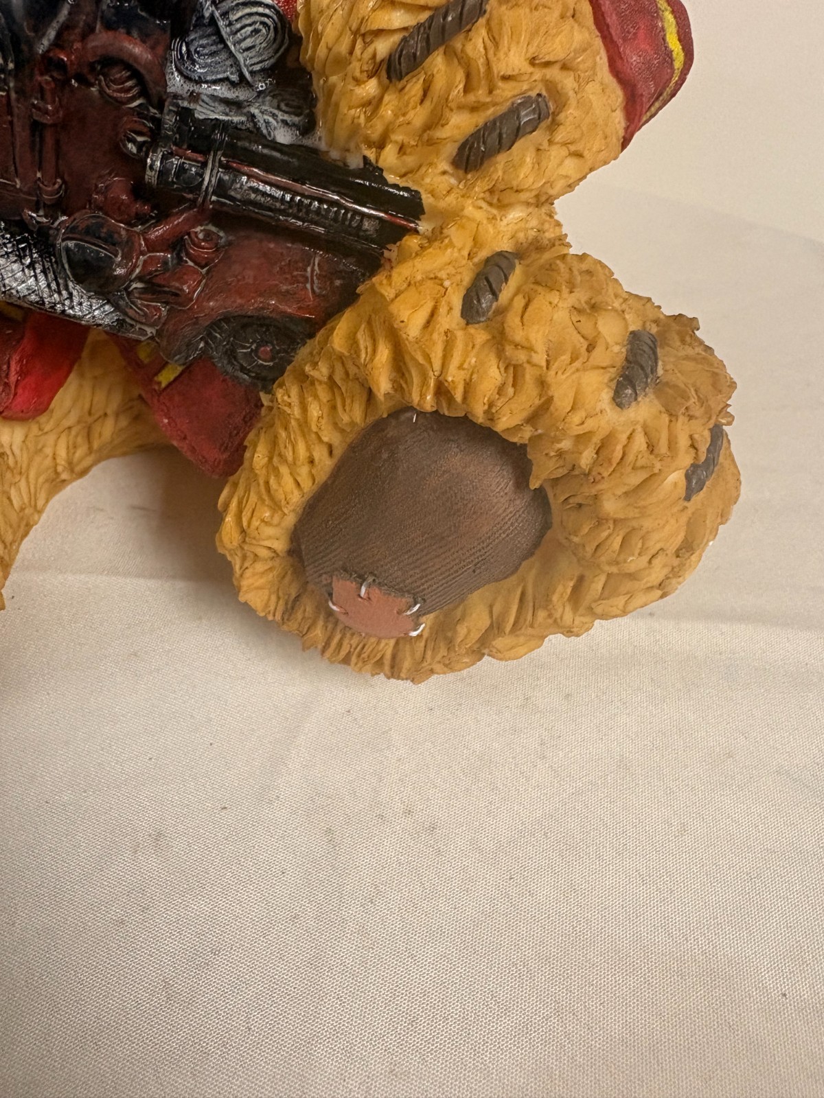 Vintage Large 10″ Resin Firefighter Teddy Bear Figurine W Fire Truck