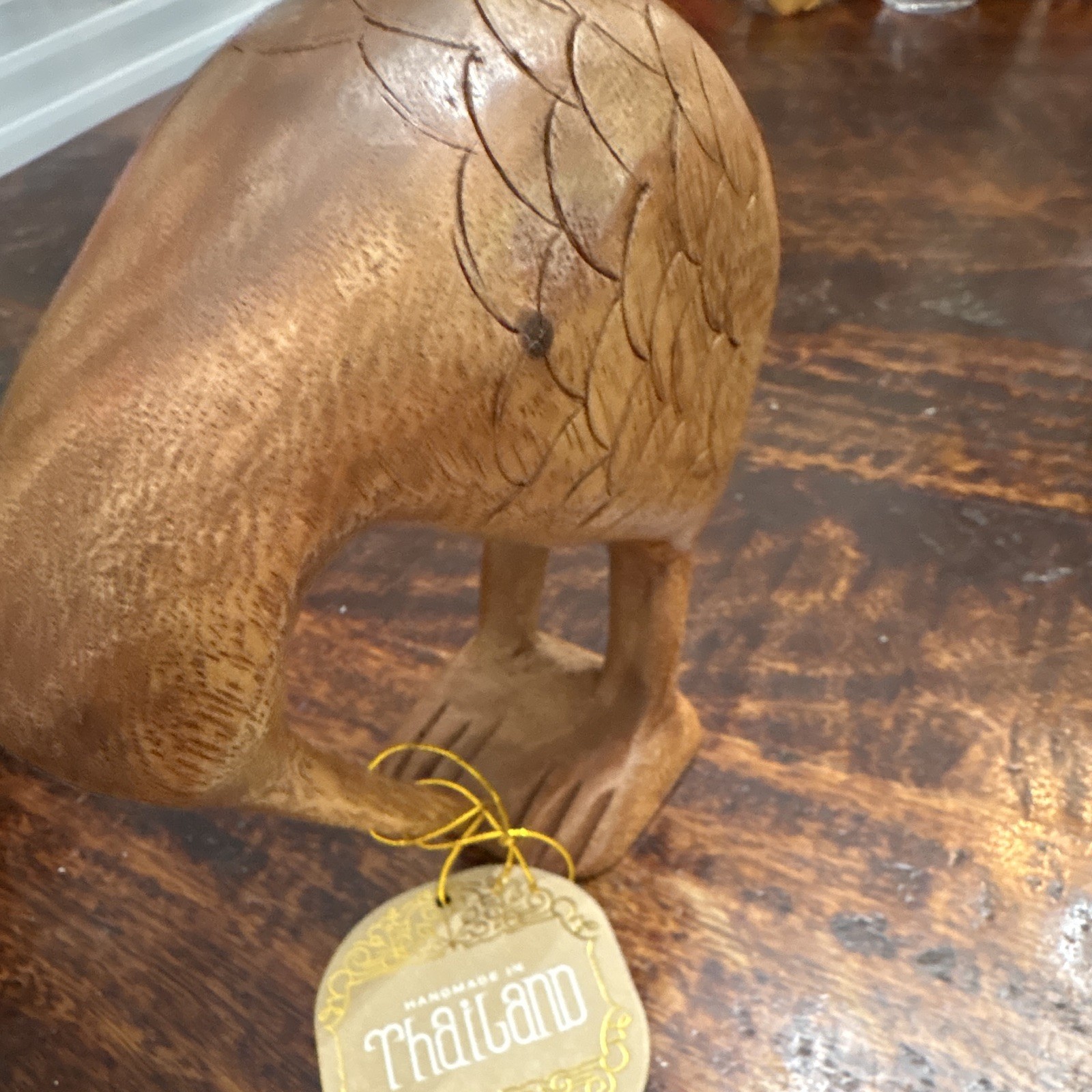 Handmade Thailand Carved Brown Wooden Kiwi Bird Figurine, Approx 6 x 5.5 in