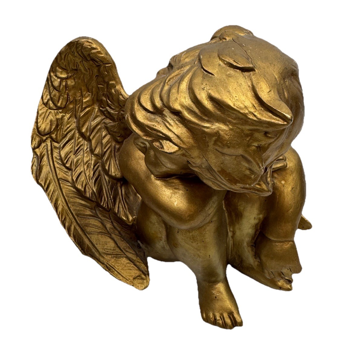 VTG Cherub Gold Tone Cherub Angel Sitting Sleeping Winged Free Standing Decor