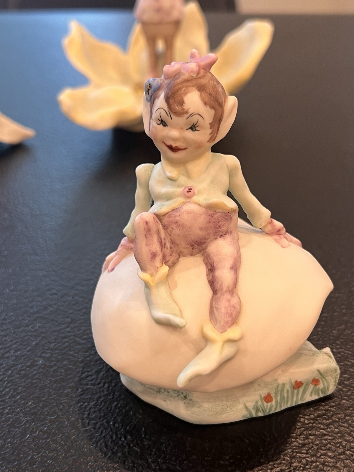 Rare Vintage Royal Crest China Pixie Elf Flower Figurine Wanda Baldwin 1940s
