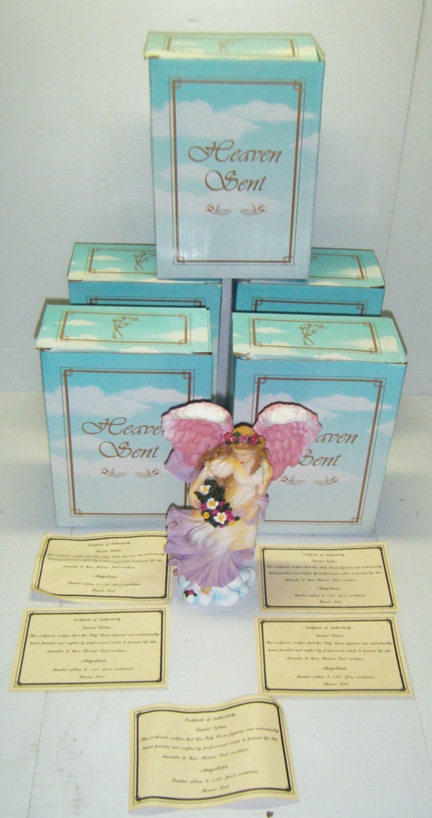 5 New Old Stock Vintage Heaven Ceramic Angel Figurines 8 in. Tall