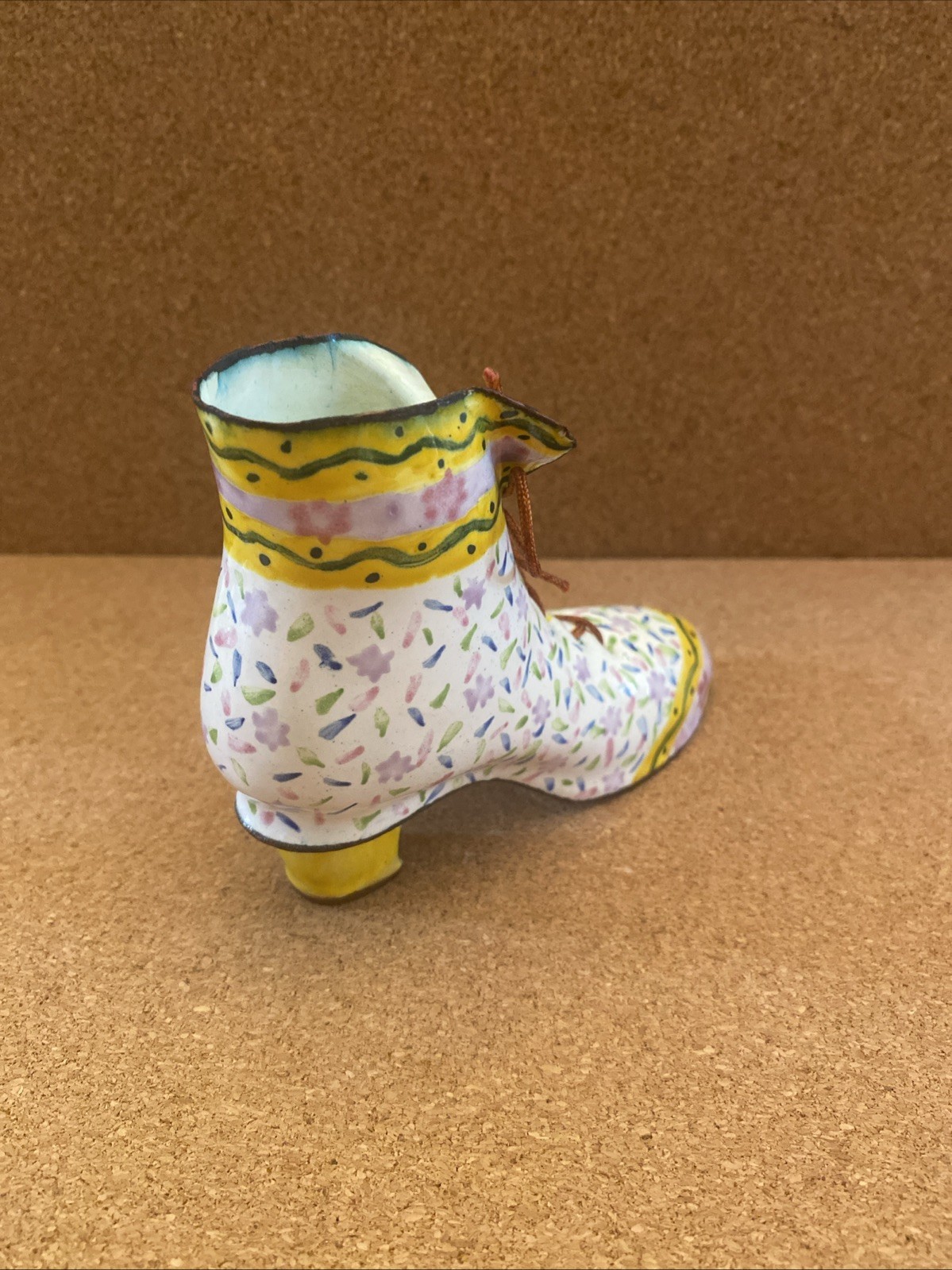 Kelvin Chen Miniature Enameled Victorian Style Lady’s Boot. White Instep