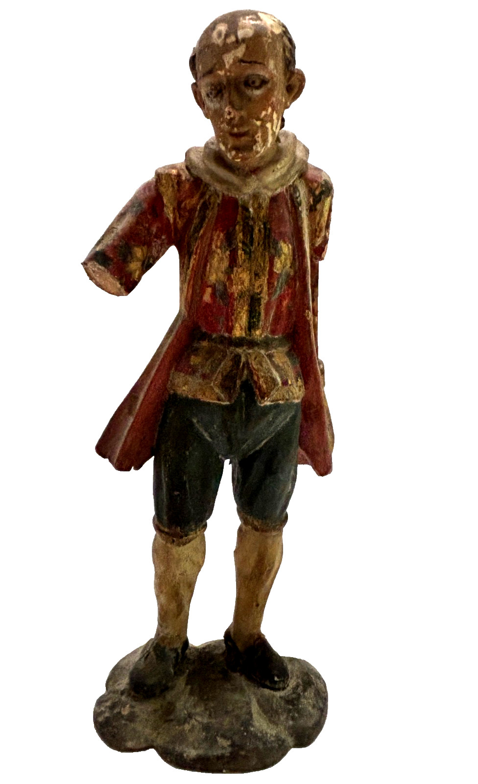 Antique European Hand Carved Polychrome & Gilt Wood 9″ BAROQUE FIGURE Man Santos