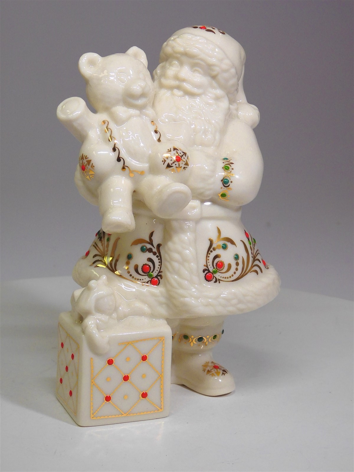 VINTAGE 1990’S LENOX JEWELS COLLECTION SANTA W/TEDDY BEAR 24K GOLD ACCENTS