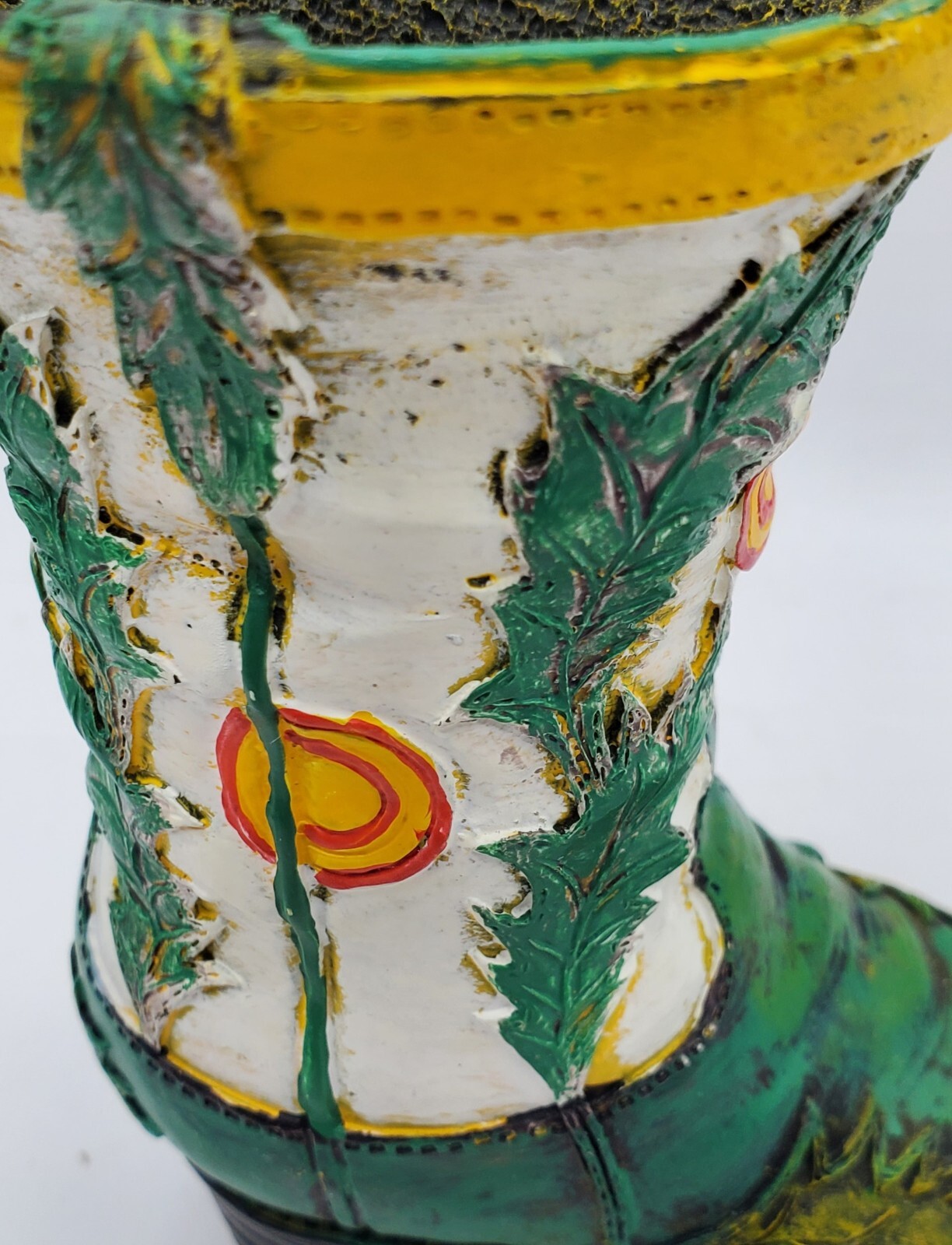Vintage Cowboy Boot Figurine Green And White Southwestern Unusual Design 4.5″ H