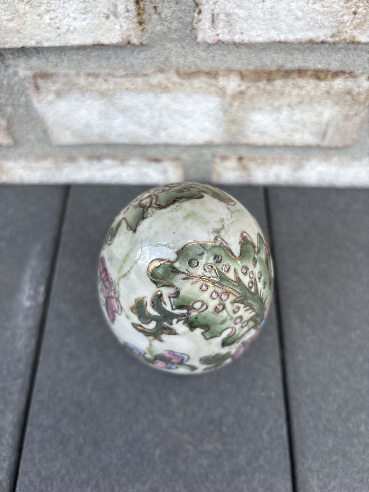 Vintage Chinese Hand Painted Porcelain Egg with wooden stand