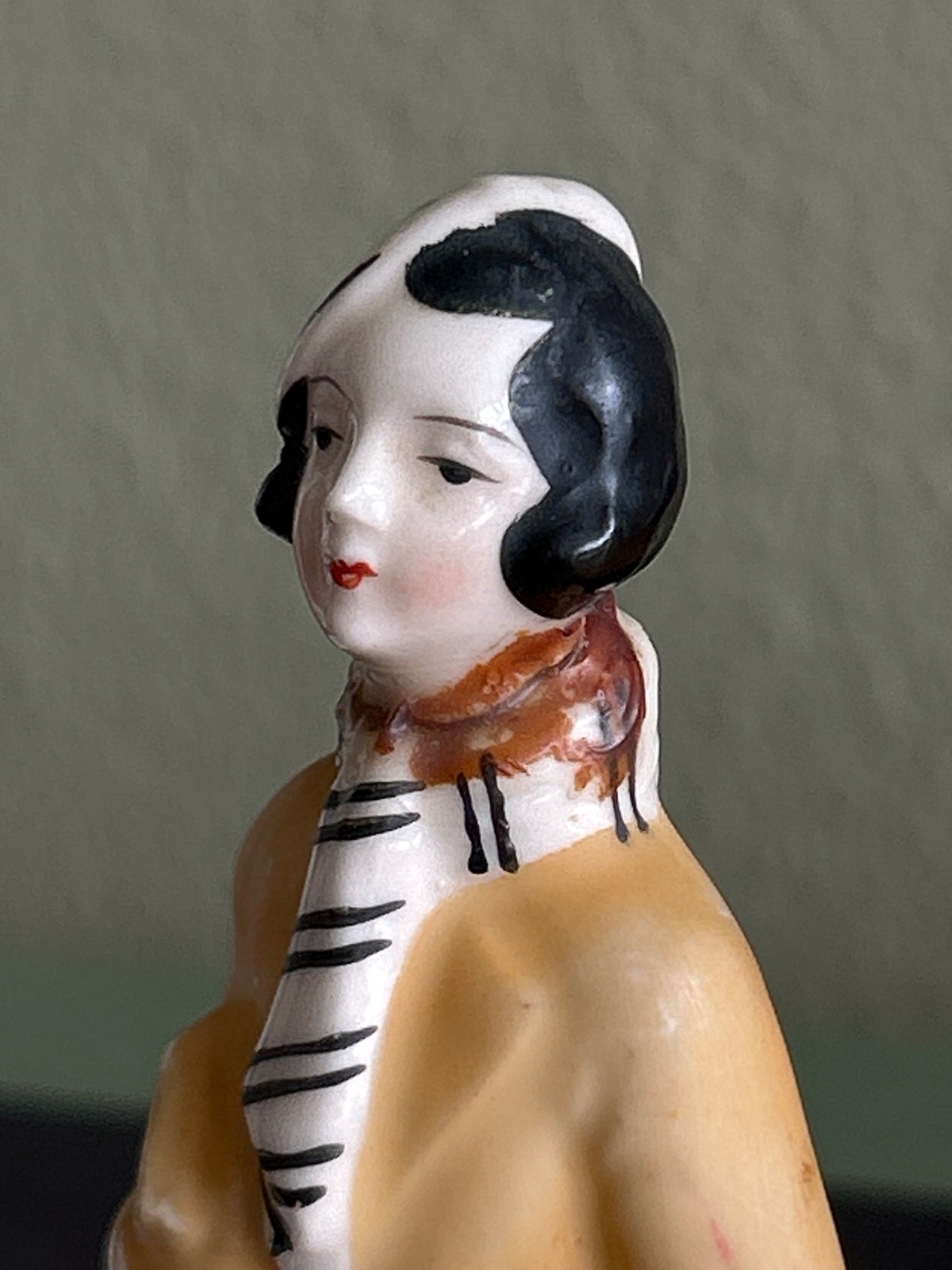 Art Deco Porcelain Lady With Dog Figurine Orange/Red Dress 1930s