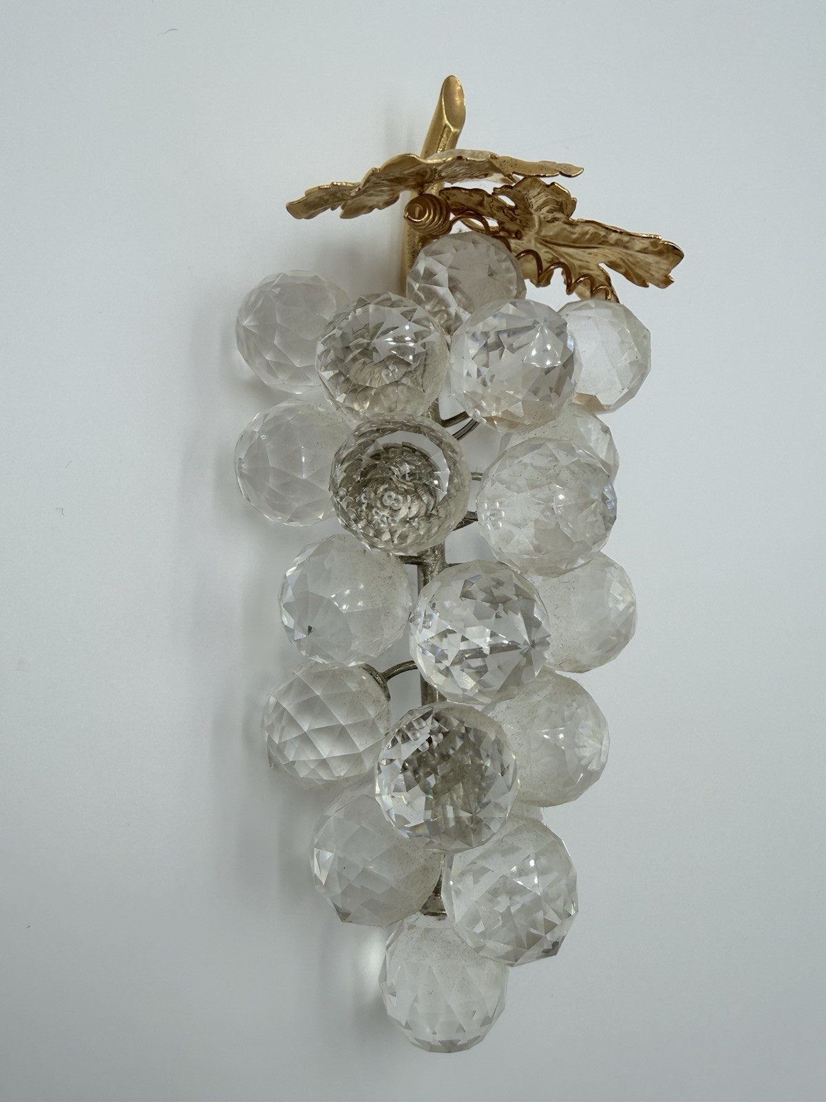 Vintage Swarovski Crystal 23 Grape Cluster Bunch Gold Leaf Sparkling Fruit