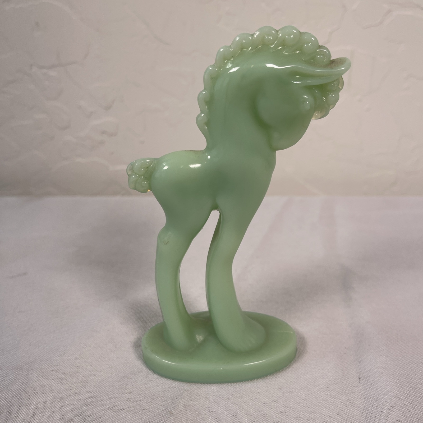 Jadeite Mosser approx 6″ standing glass grecian pony/horse figurine. See photos