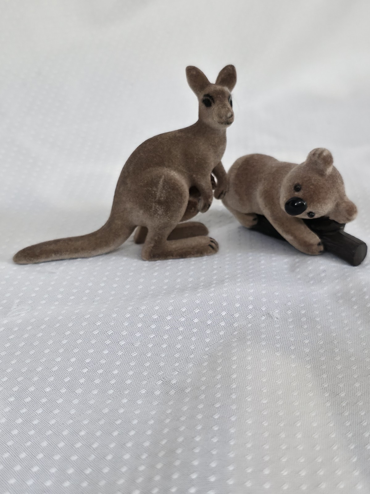 Vintage Kangaroo And Koala Figurines Chenille Finish Brown Germany Preowned