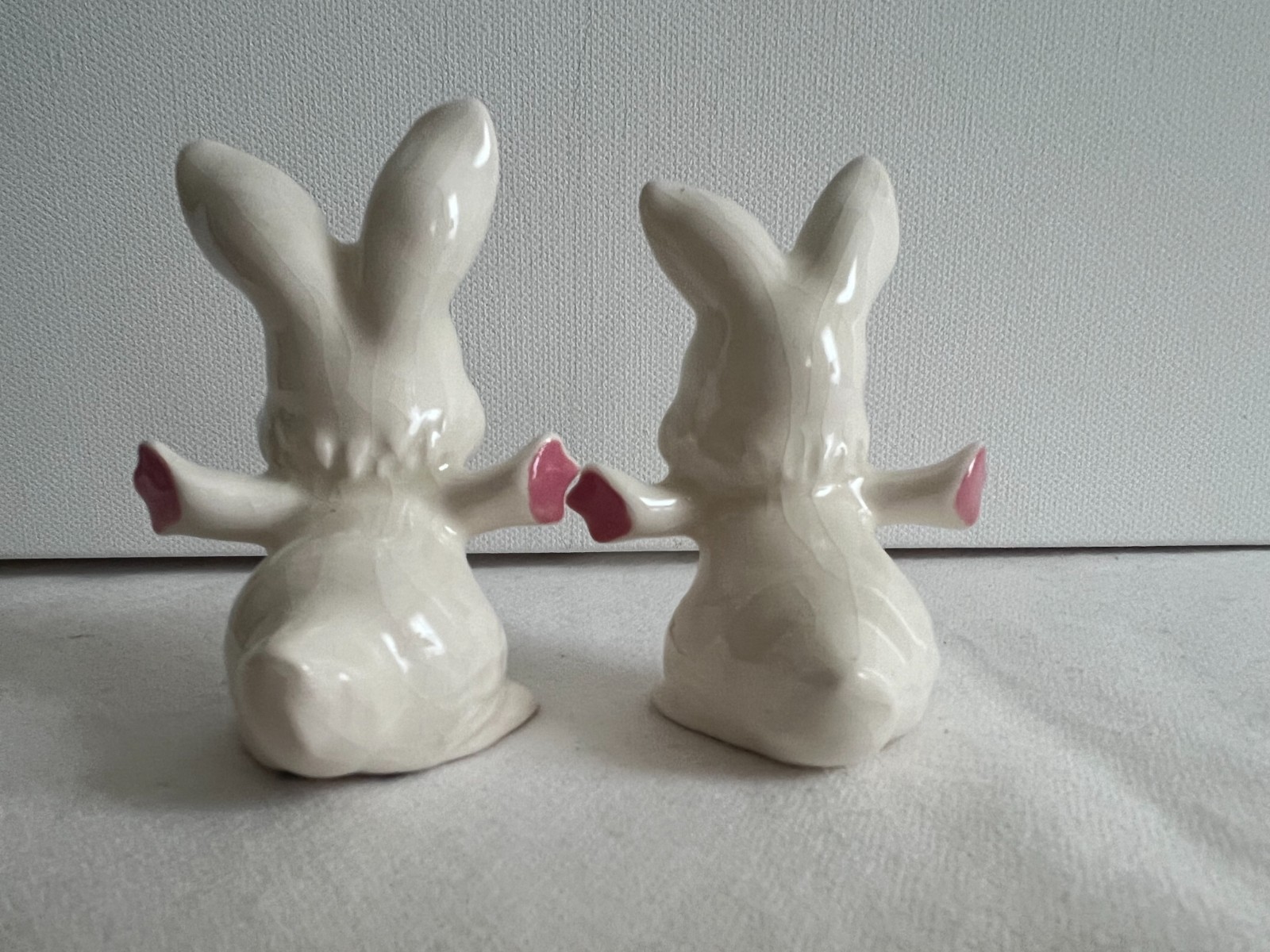 Vintage MCM Ceramic Bunny Figurines Set of 2 Anthropomorphic Kitsch Easter