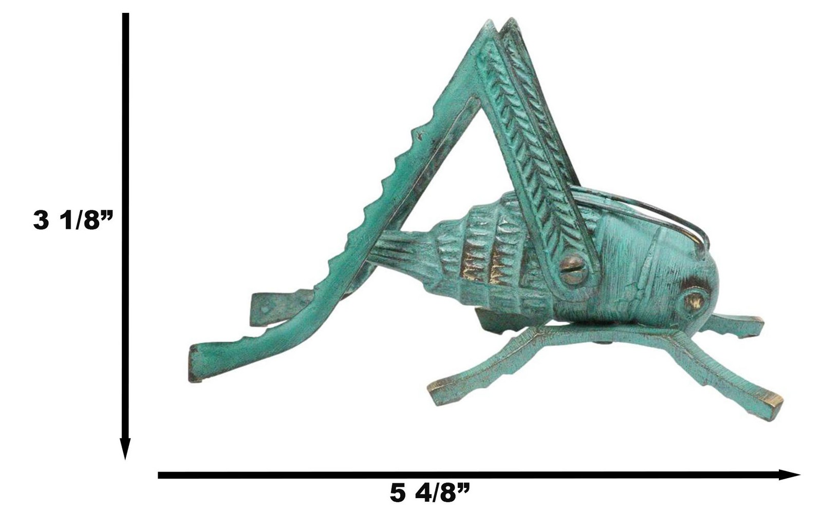 Antiqued Green Verdigris Solid Brass Medium Cricket Good Luck Sculpture 5.5″L