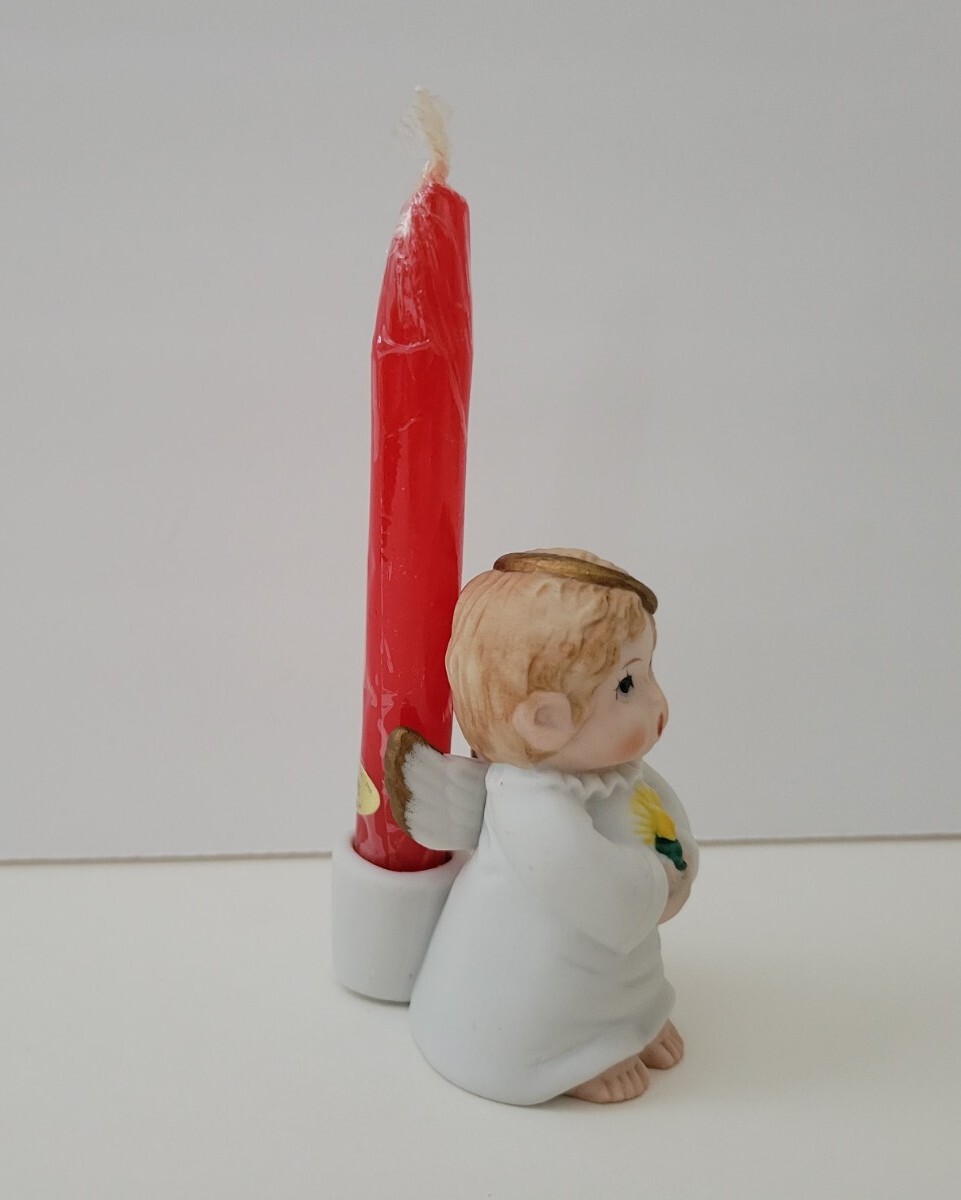 Vtg Russ Berrie Christmas Mini Angel Choral Ceramic Candle Holder Taper Holiday
