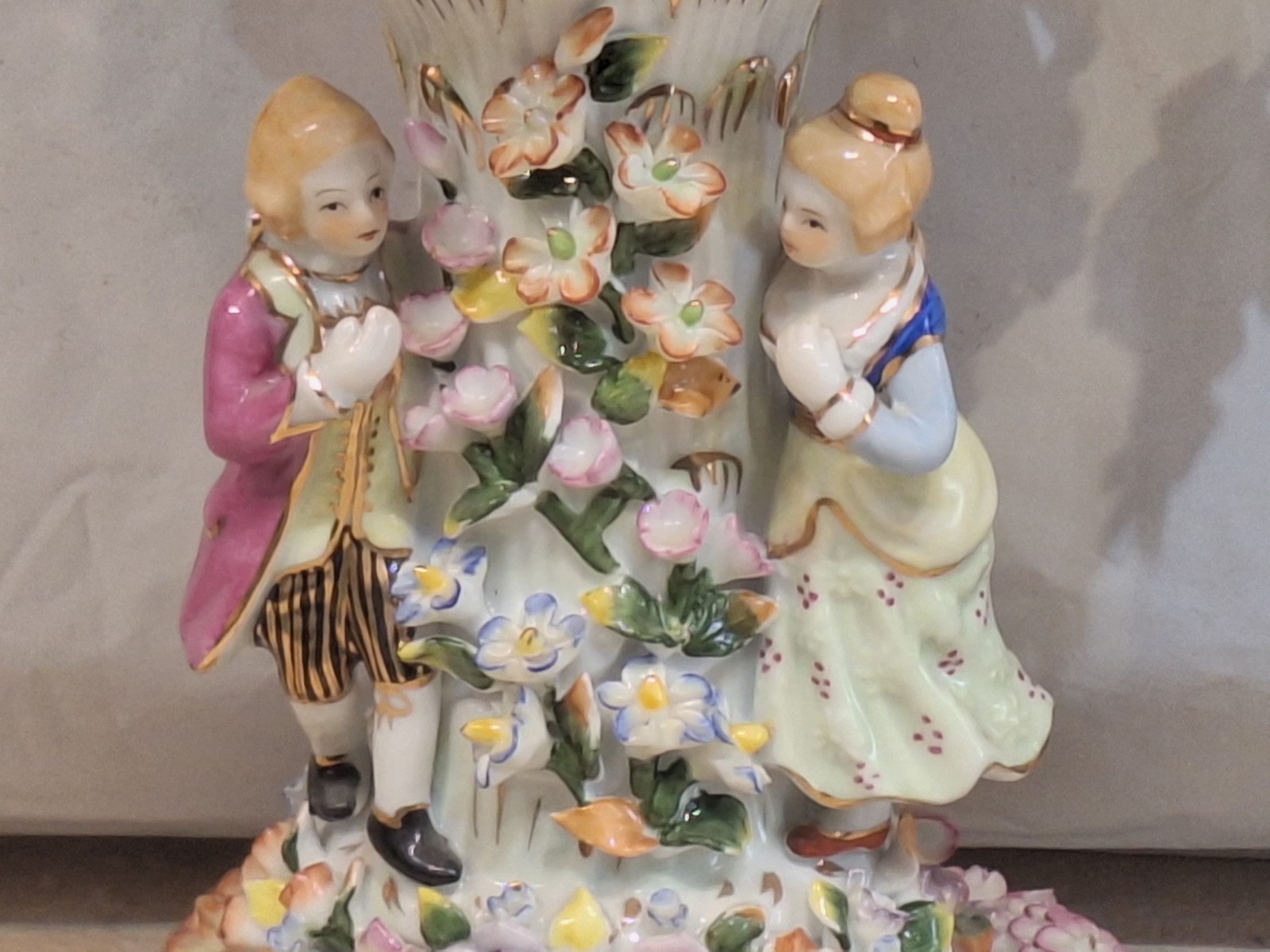 Pairs Porcelain Figural Compotes / Centerpiece Bowls – Applied flowers figurine