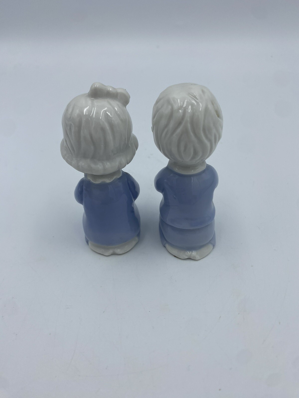 Vintage Blue Porcelain Praying Children Kneeling Figurines 3” Boy Girl Japan