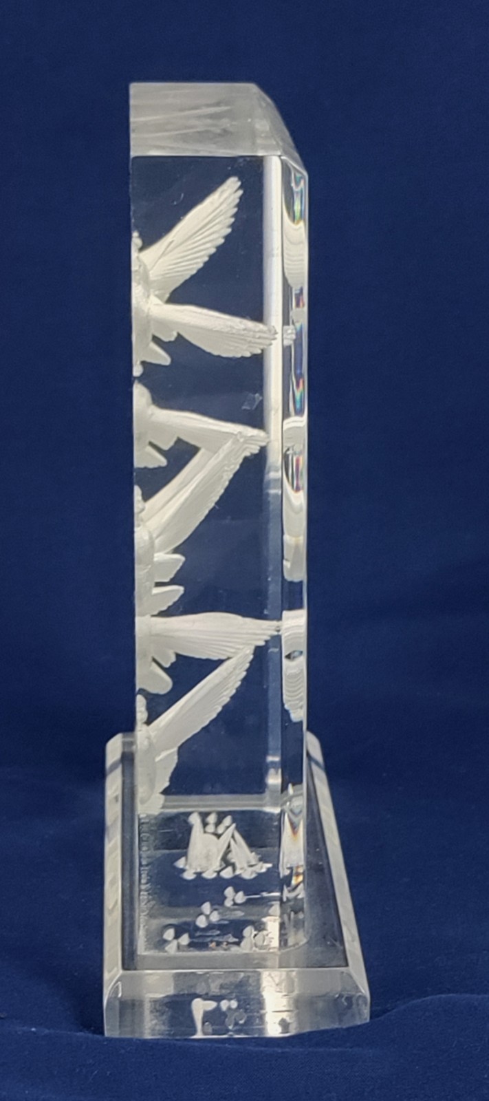 Reversed Carved Lucite Sculpture 3D Effect Ducks In Flight Signed Hamilton