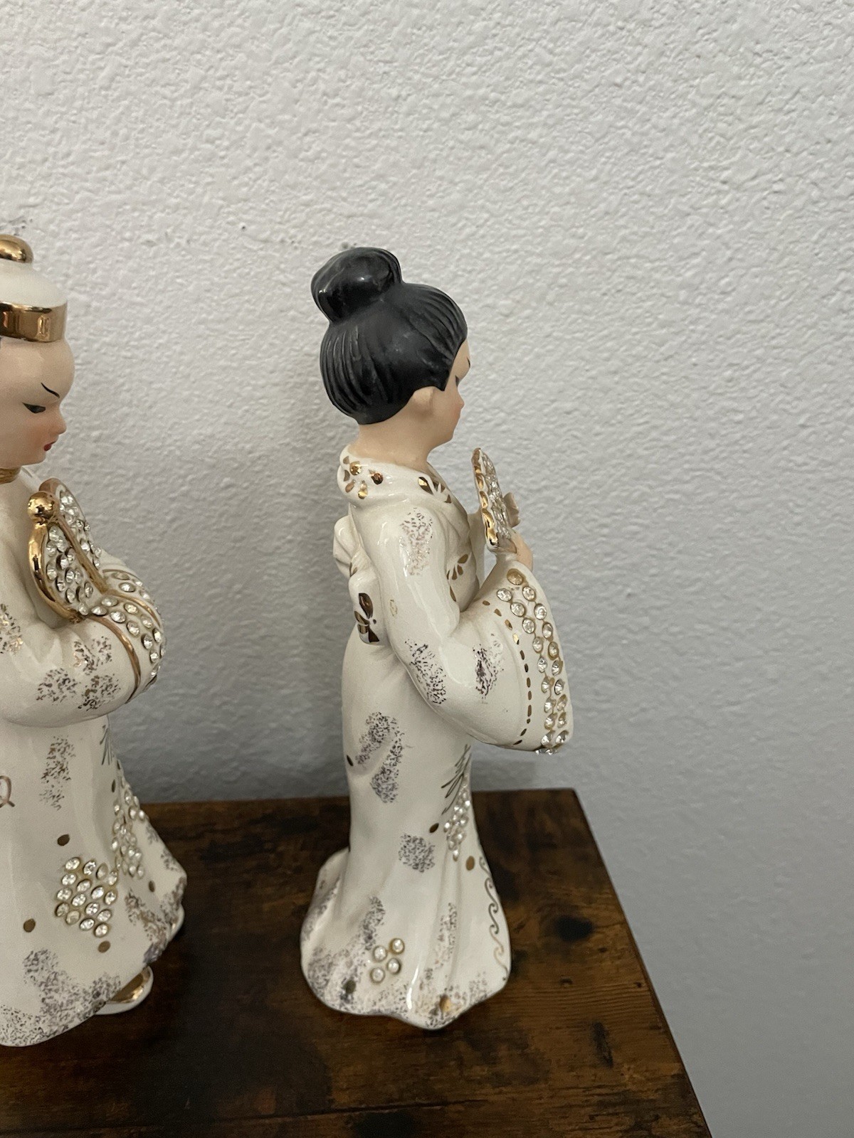 Vintage 1950’s LEFTON Asian Figurines With Rhinestones Lot Of 4