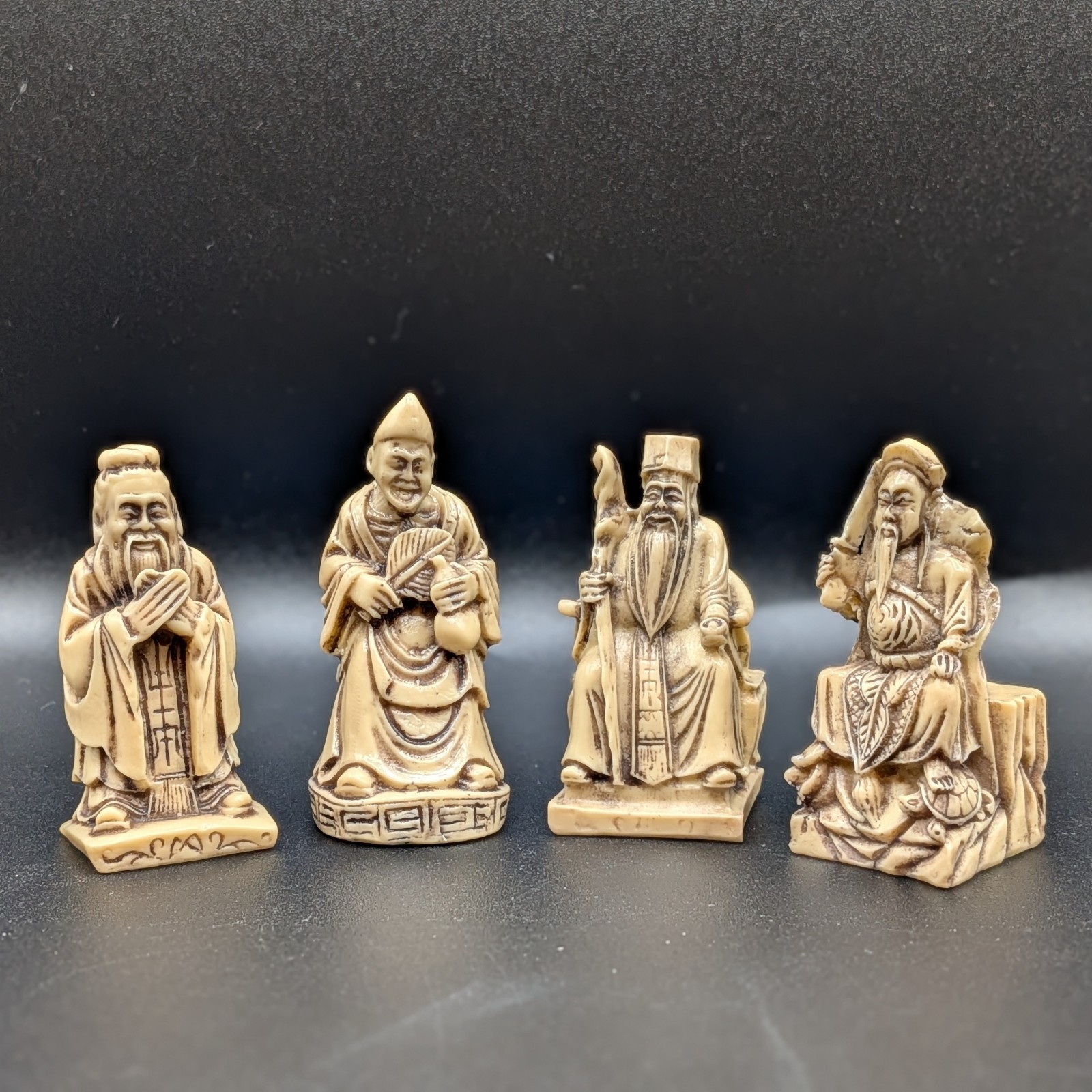 Vintage Wise Men Lucky God Figurine Set of 4 Chinese Deities Netsuke Japan Style