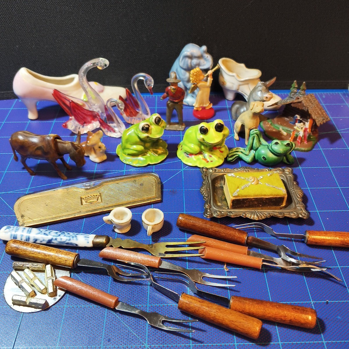 Collection of Miniature Vintage Or Antique Collectibles Mixed Junk Drawer Lot