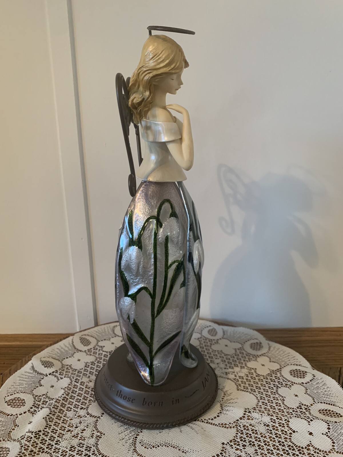 Hallmark January Birth Month Angel Figurine Flower Floral Skirt 11 Inches Tall