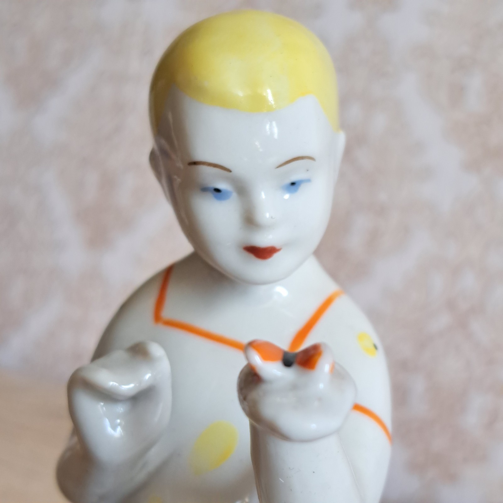 Vintage Ukrainian figurine Boy with a butterfly. porcelain 1950s Polonoe