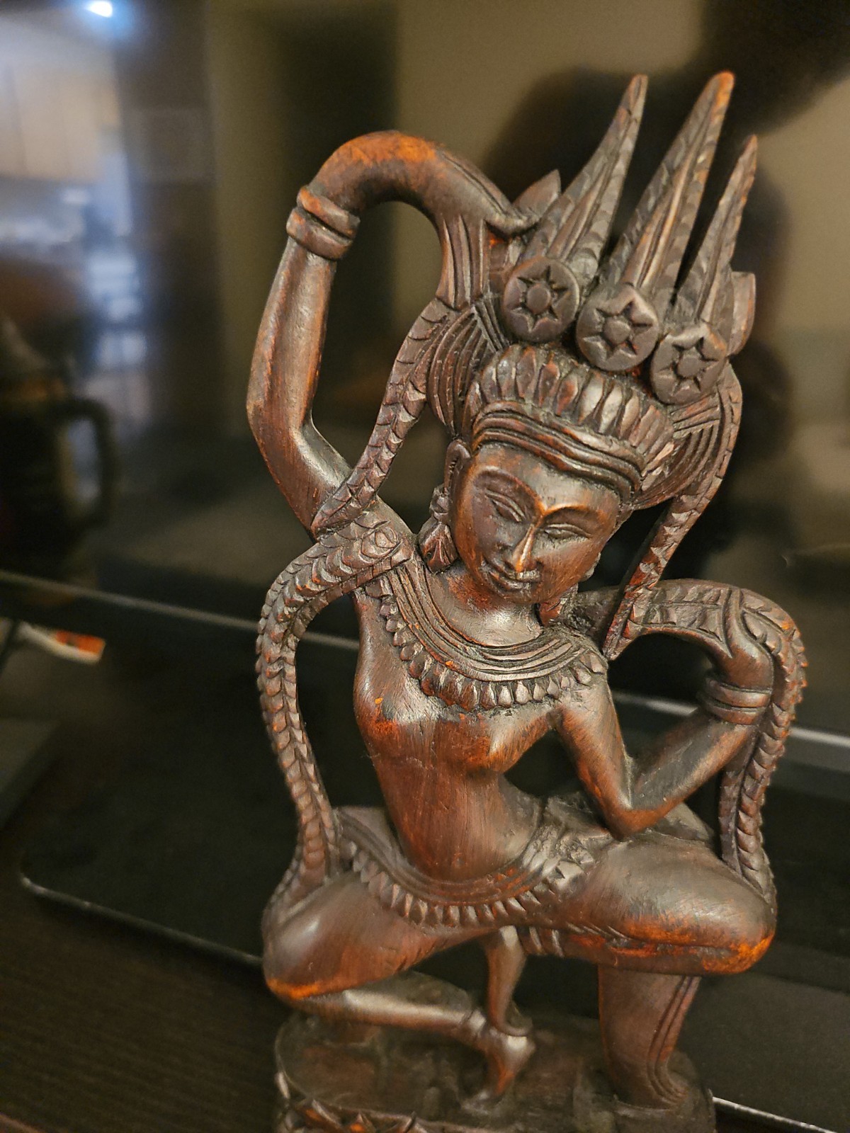 Teakwood Cambodian Apsara Celestial Spiritual Dancer 20th Century Khmer Regime