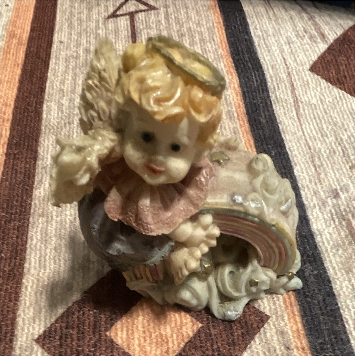 Hand Painted Resin Angel Figurine Multicolor Rainbow & Clouds Girls Decor