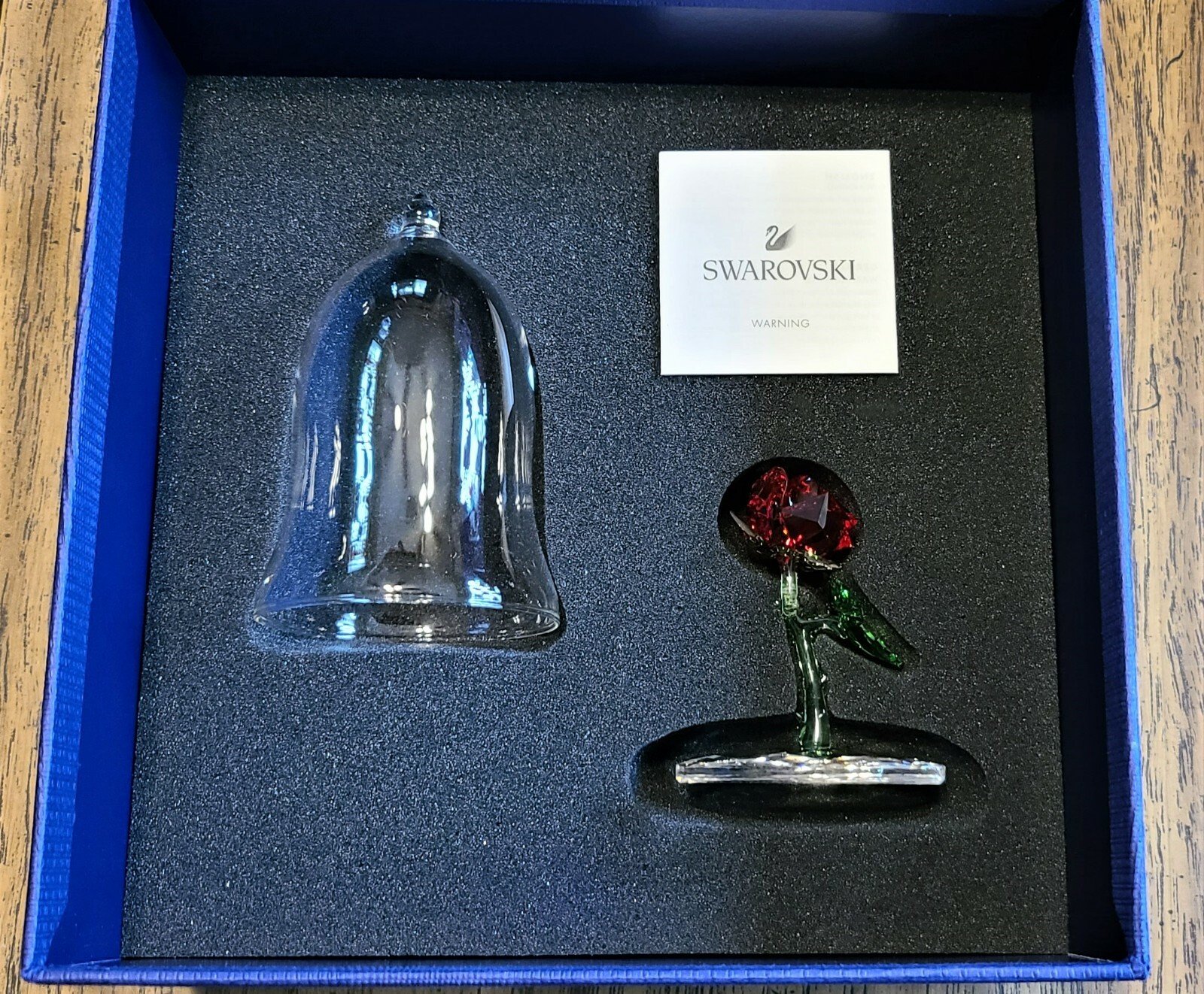 🌹Swarovski Crystal Disney Beauty & Beast Enchanted Rose Figurine, Bell Jar, NIB