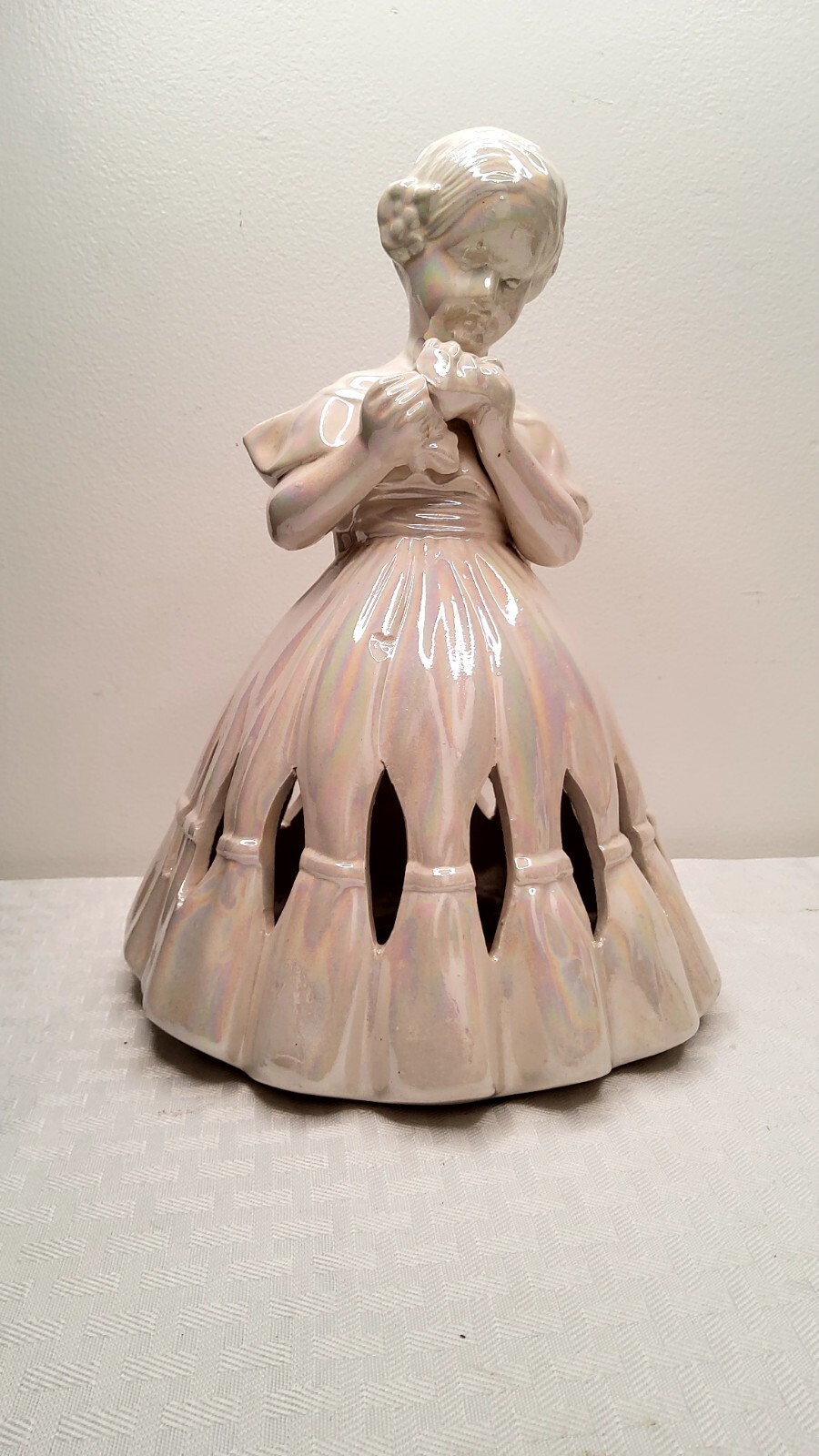 Irradescent Lady Figurine 10.5 In. Ceramic For Over Candle Or Light