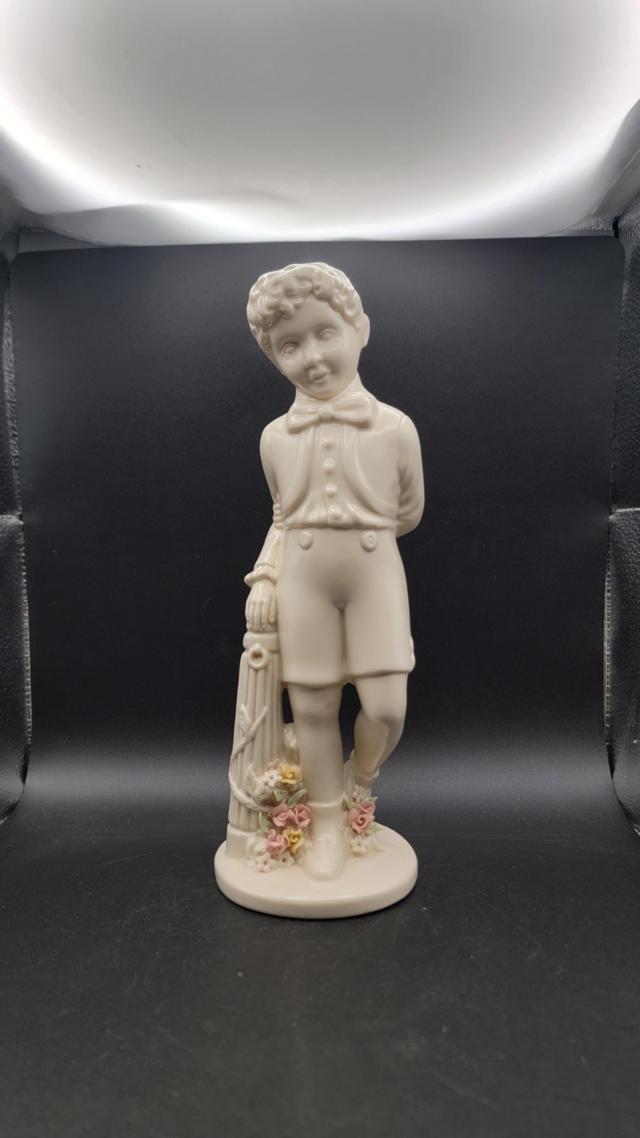 Vintage Victorian Boy Porcelain Figurine 9.25″ Holland Mold Pink Dainty Flowers