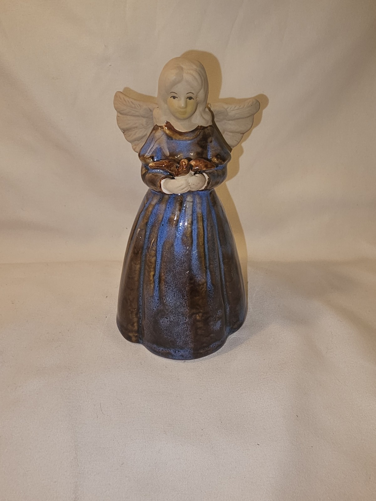 Vintage Angel Bell Porcelain Blue Dove Shiny