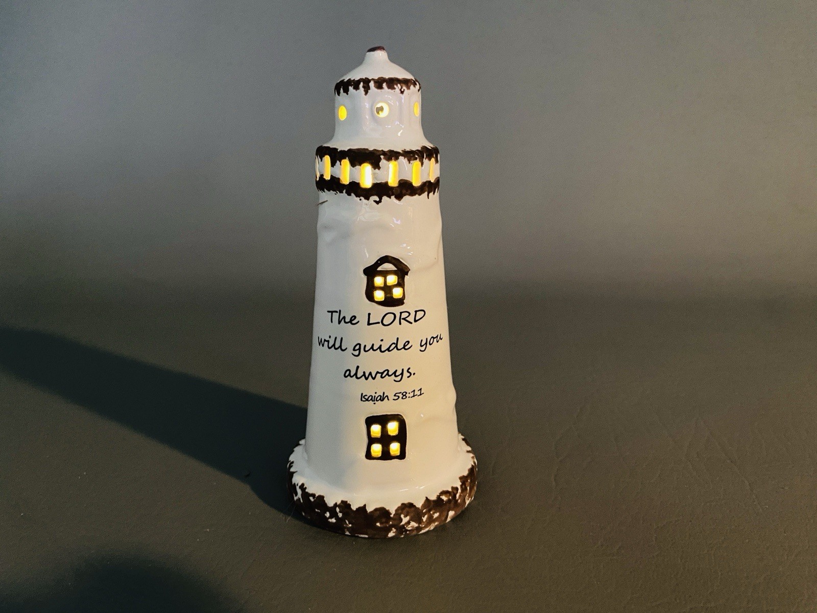 Ceramic Lighthouse Nighlight Christian Gift, Nautical Beach Decor Scripture 5.5″