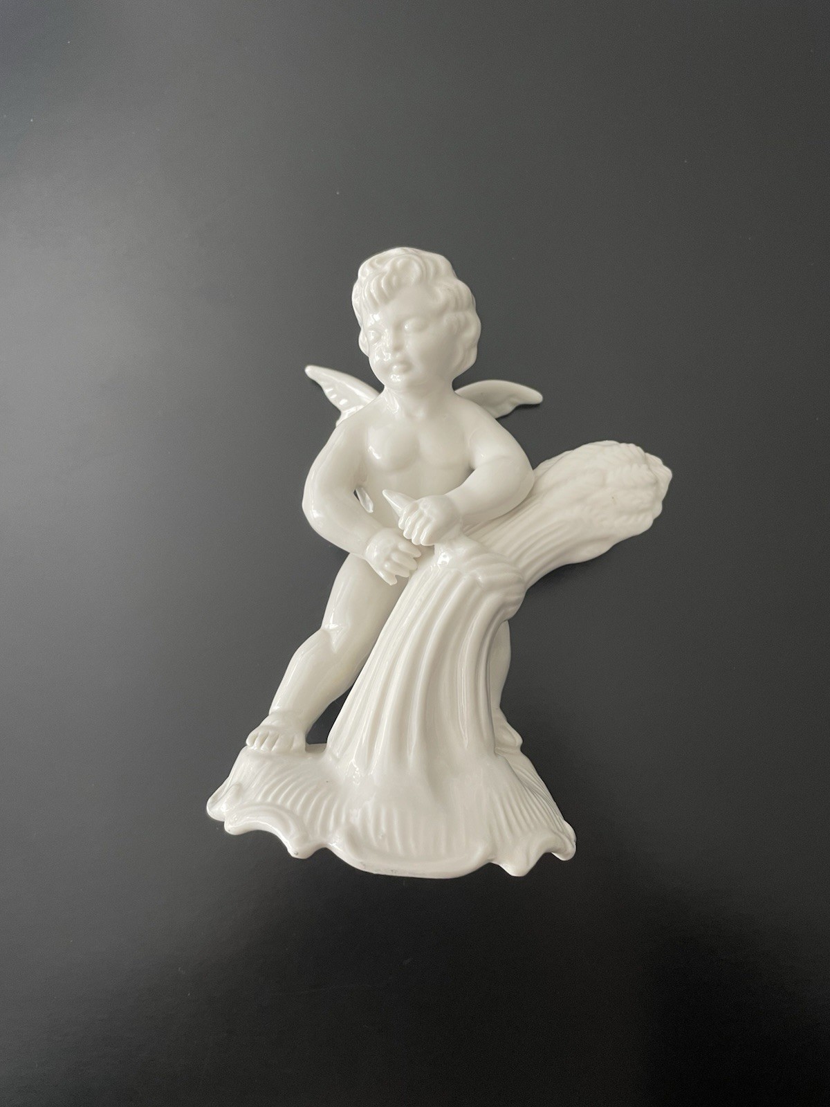VINTAGE DRESDEN BISQUE CHERUB -ANGEL FIGURINE, KARL HEINZ KLETTE 6″ Tall #2040