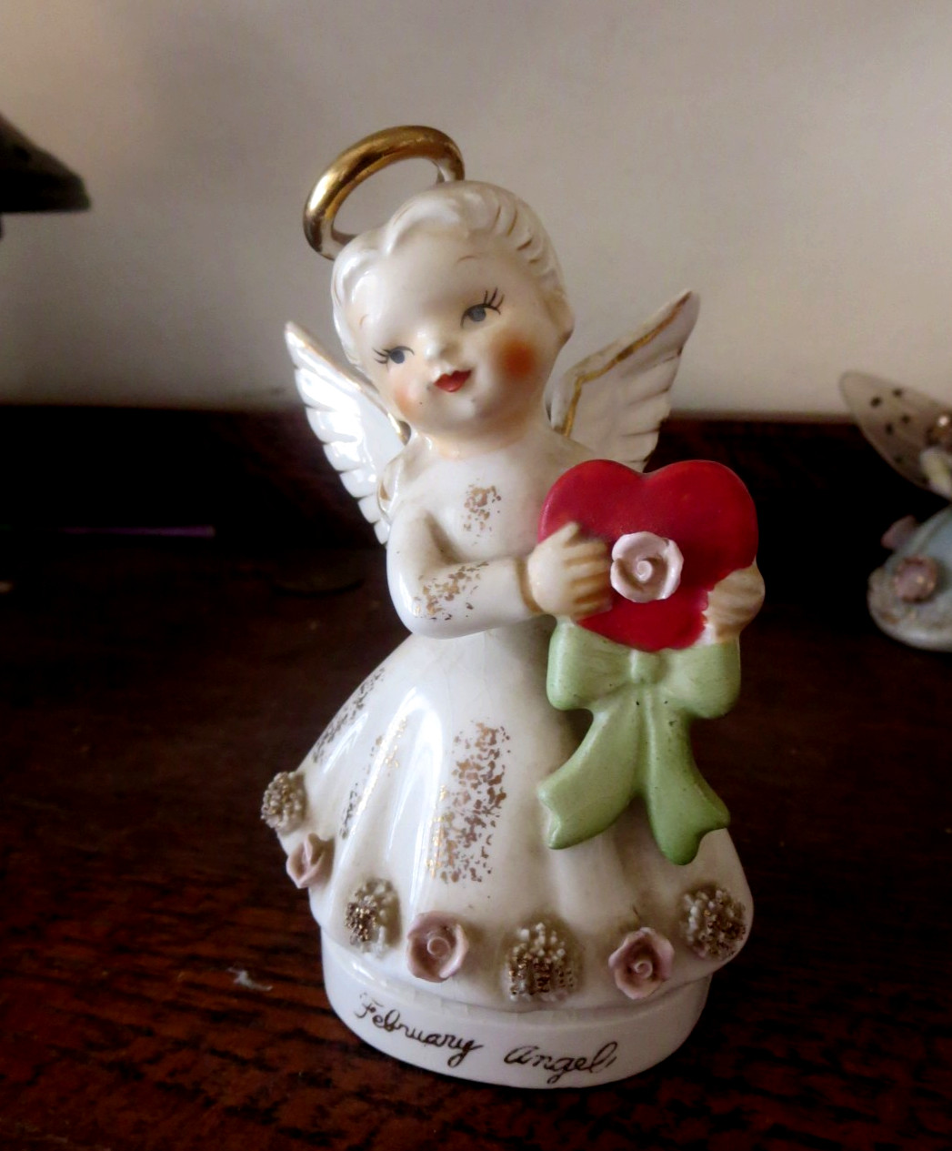 Vintage Kelvin Exclusive Porcelain Angel Figurine Japan Heart February Birthday