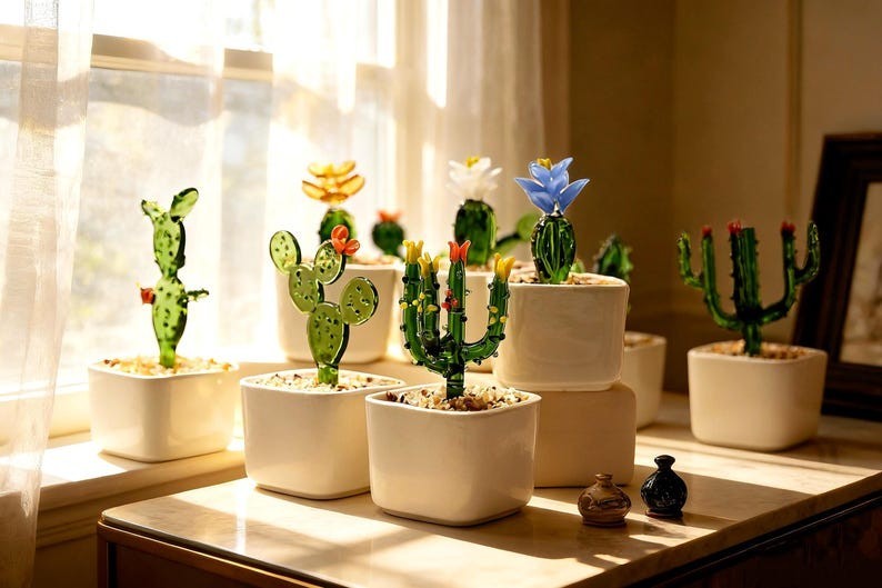 Glass Potted Plants •Mini glass ornament • Stained Glass Plants •House Plant