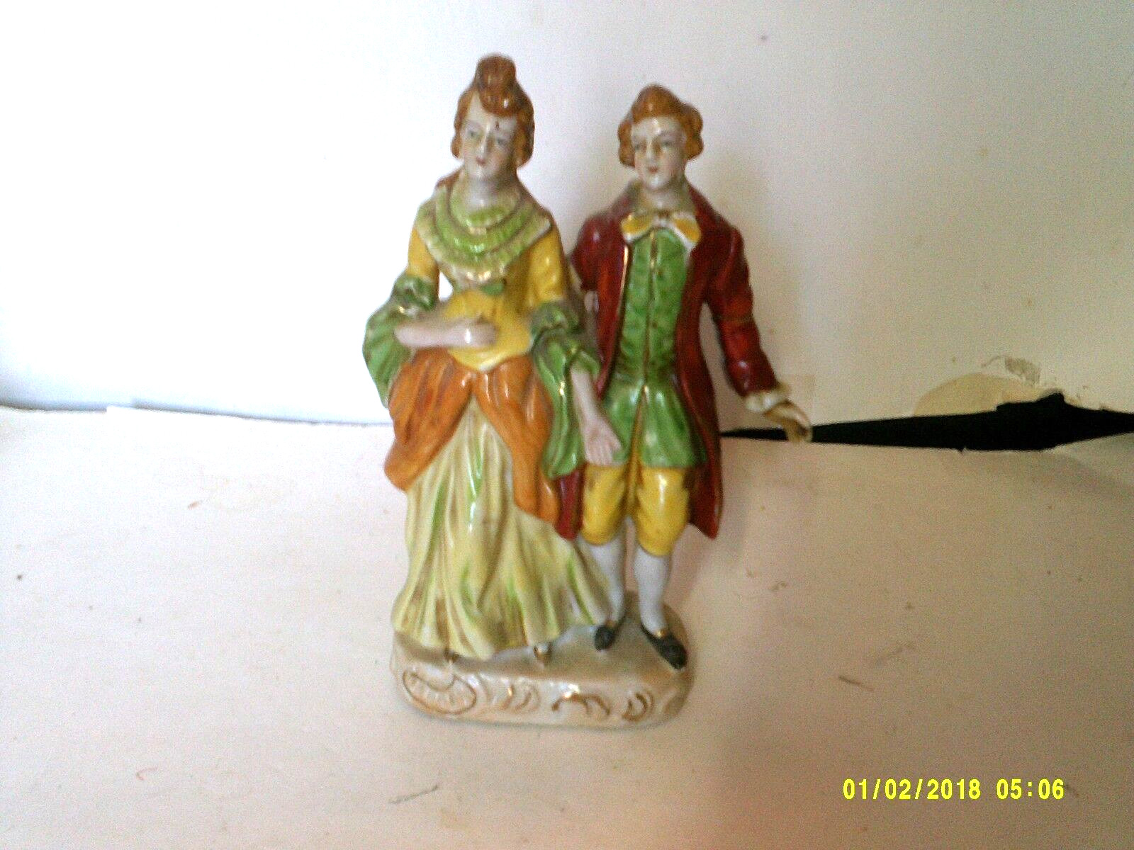 MID CENTURY HAND PAINTED JAPAN COLONIAL COUPLE FIGURINE 8″