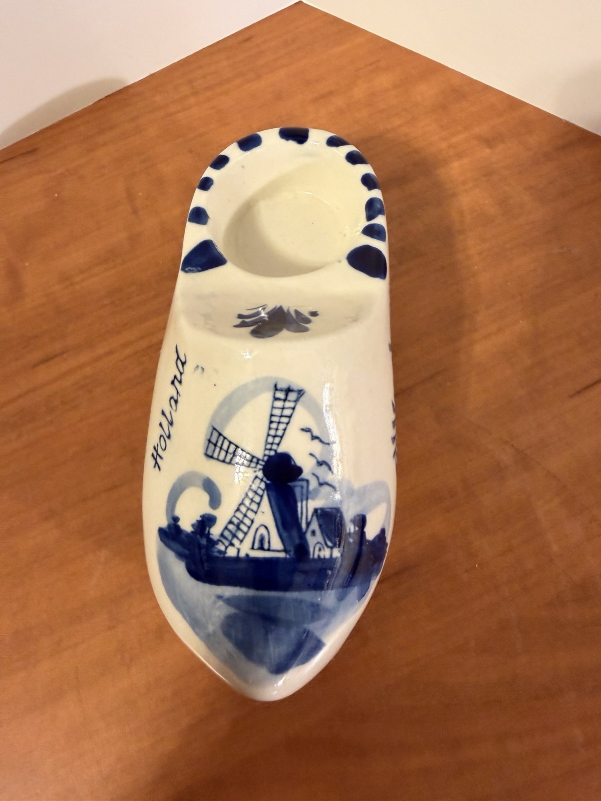 Delft Blue White Porcelain Clog Shoe Windmill Holland Hand Painted Candle Holder