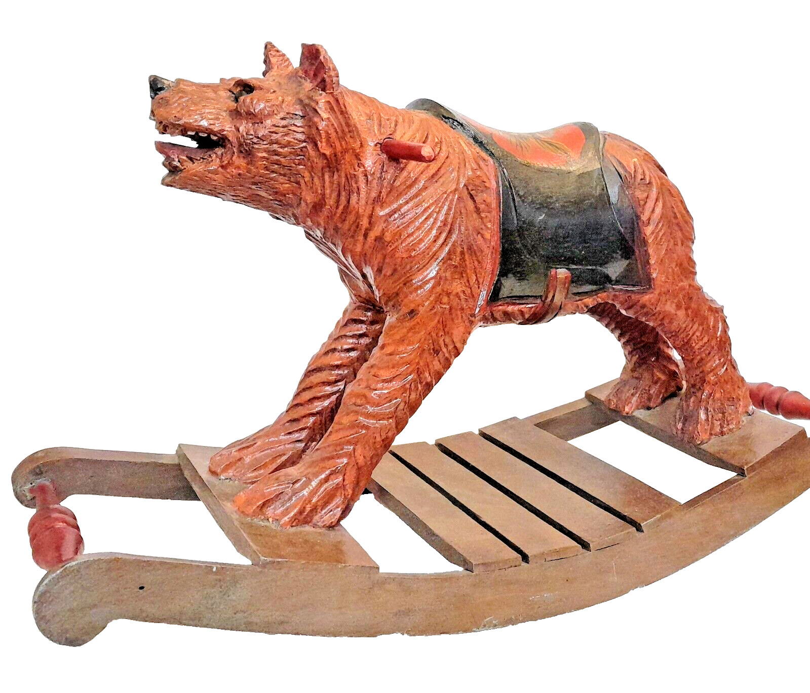 Vintage CARVED WOODEN German Black FOREST BEAR Rocker – Rocking FOLK ART 23″x13″