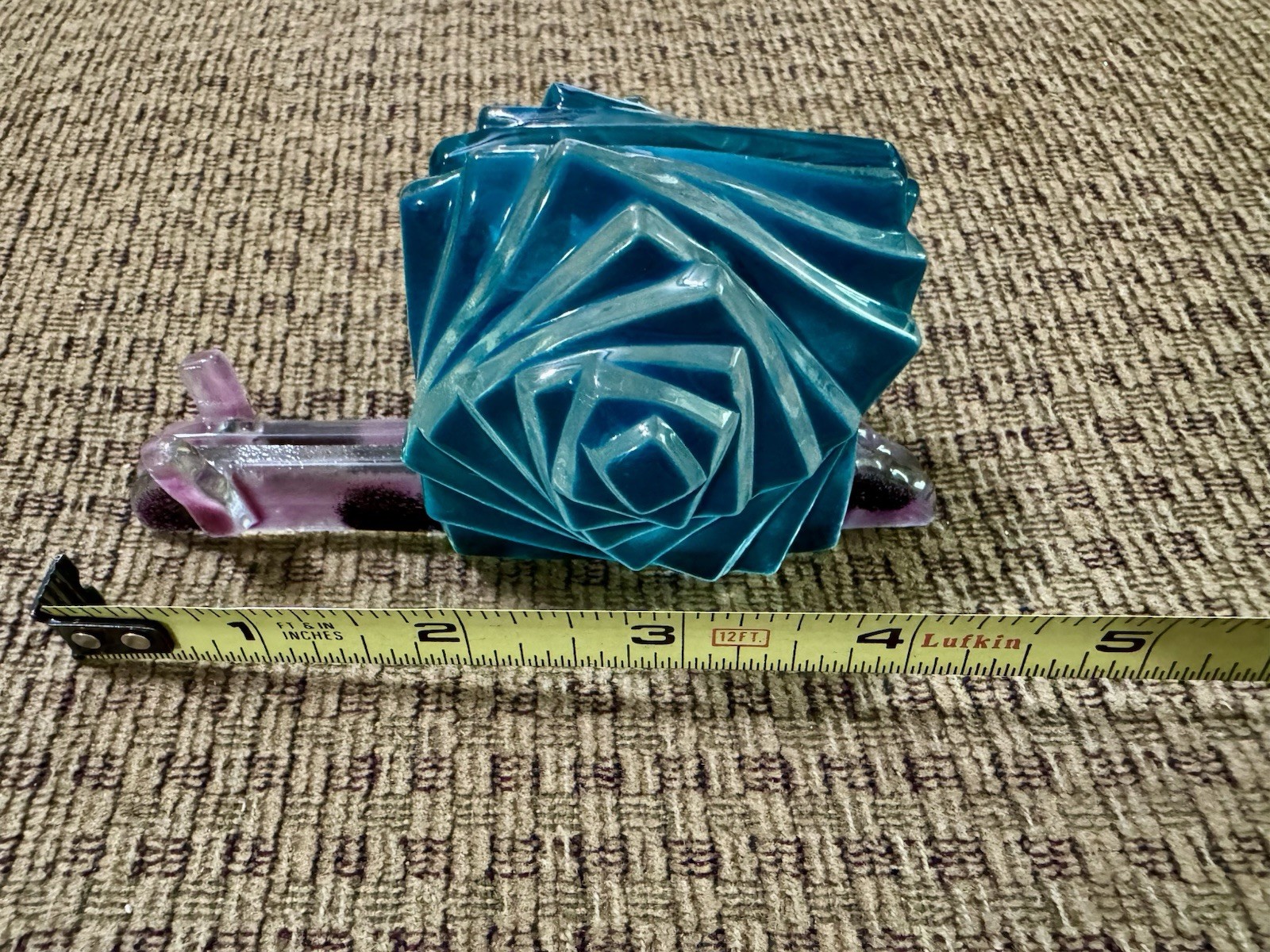 Fused Glass Snail With A Fused Glass Rosette Body Teal Color. Approx 4.5 Inches