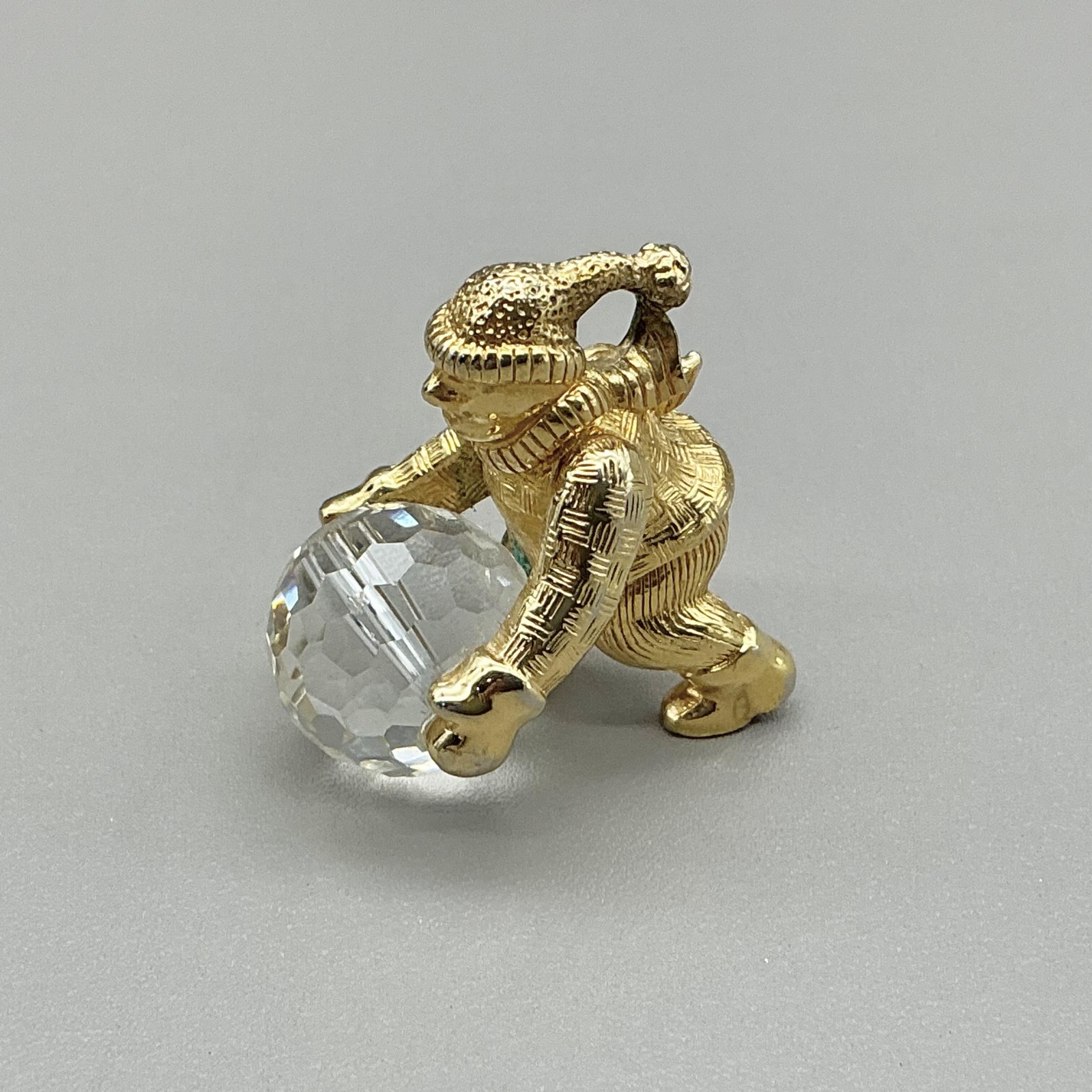 Swarovski Crystal Gold Tone Boy With Snowball Figurine Small Christmas Decor