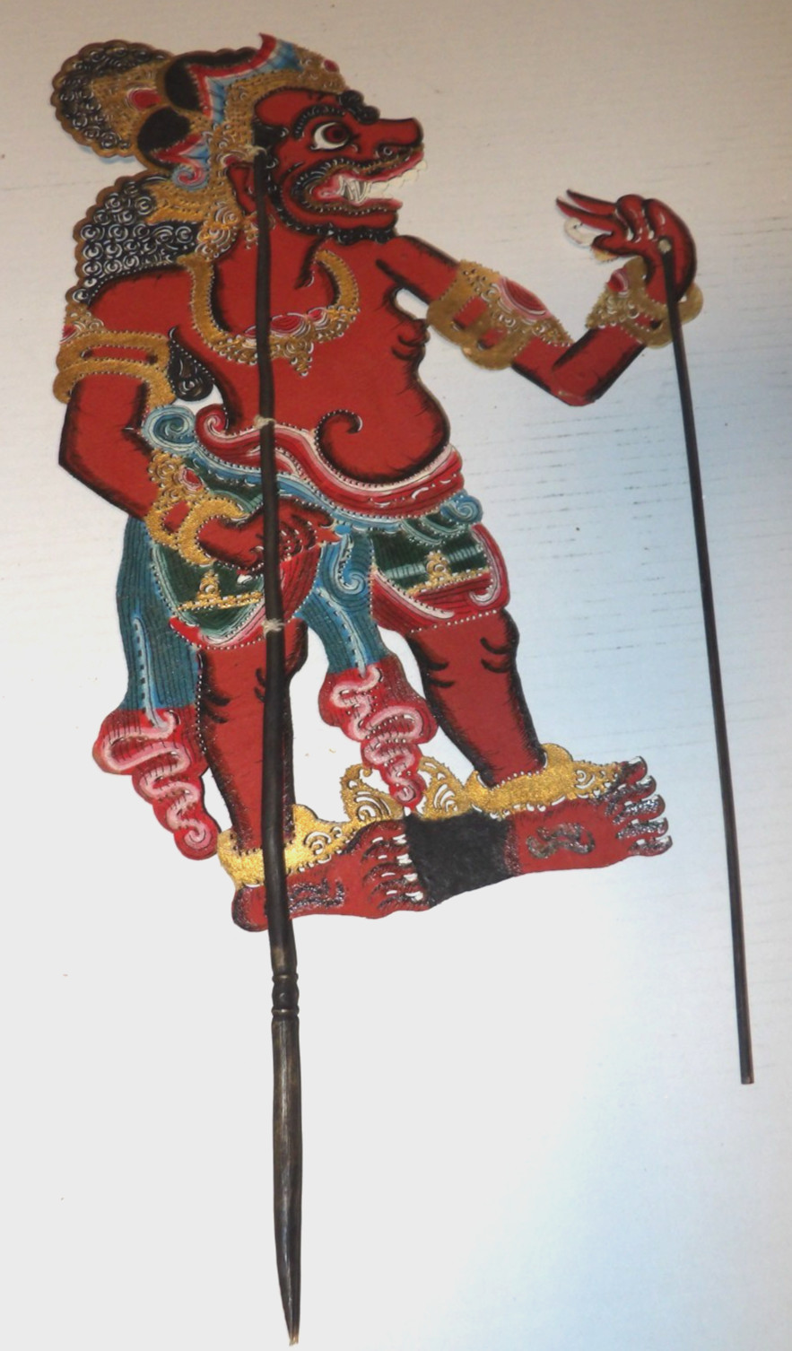 Balinese Wayang Kulit Shadow Puppet 24″ Hand Carved Leather Articulated Vintage
