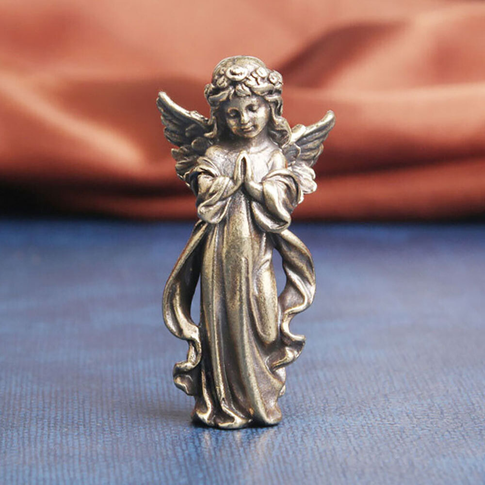 Solid Brass Angel Figurine Mini Angel Statue House Decoration Figurines Decor US