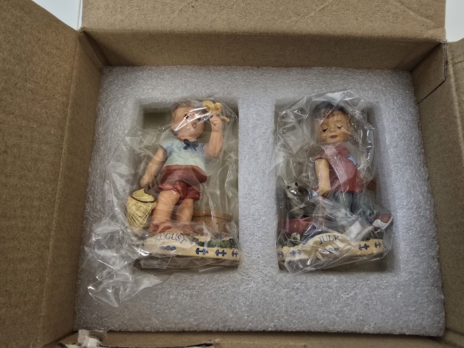 MJ Hummel 2016 Calendar Figurines July August Set w COA Danbury Mint