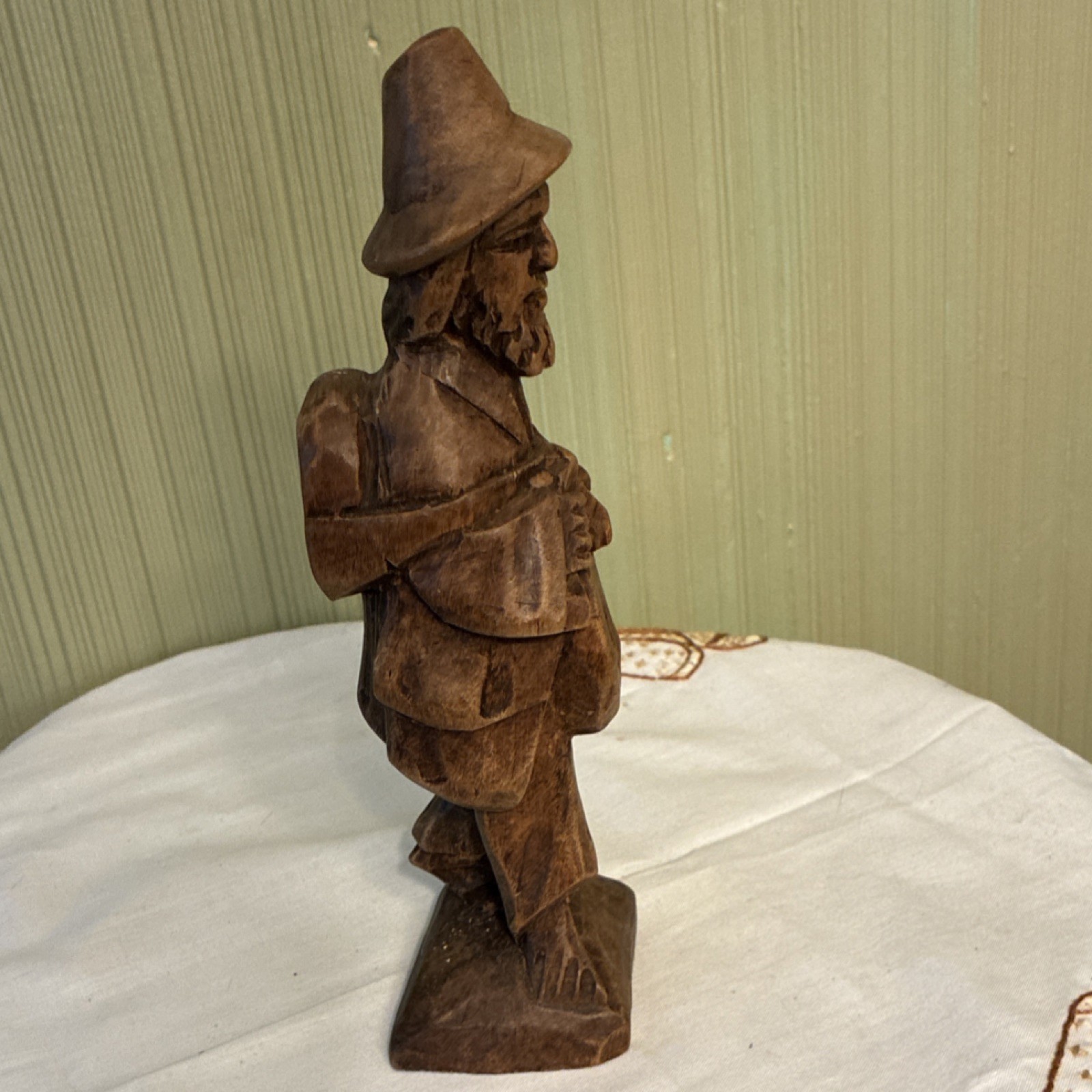 Hand Carved Wood Man Figurine Statue, Natural Finish Brown, 8.5in