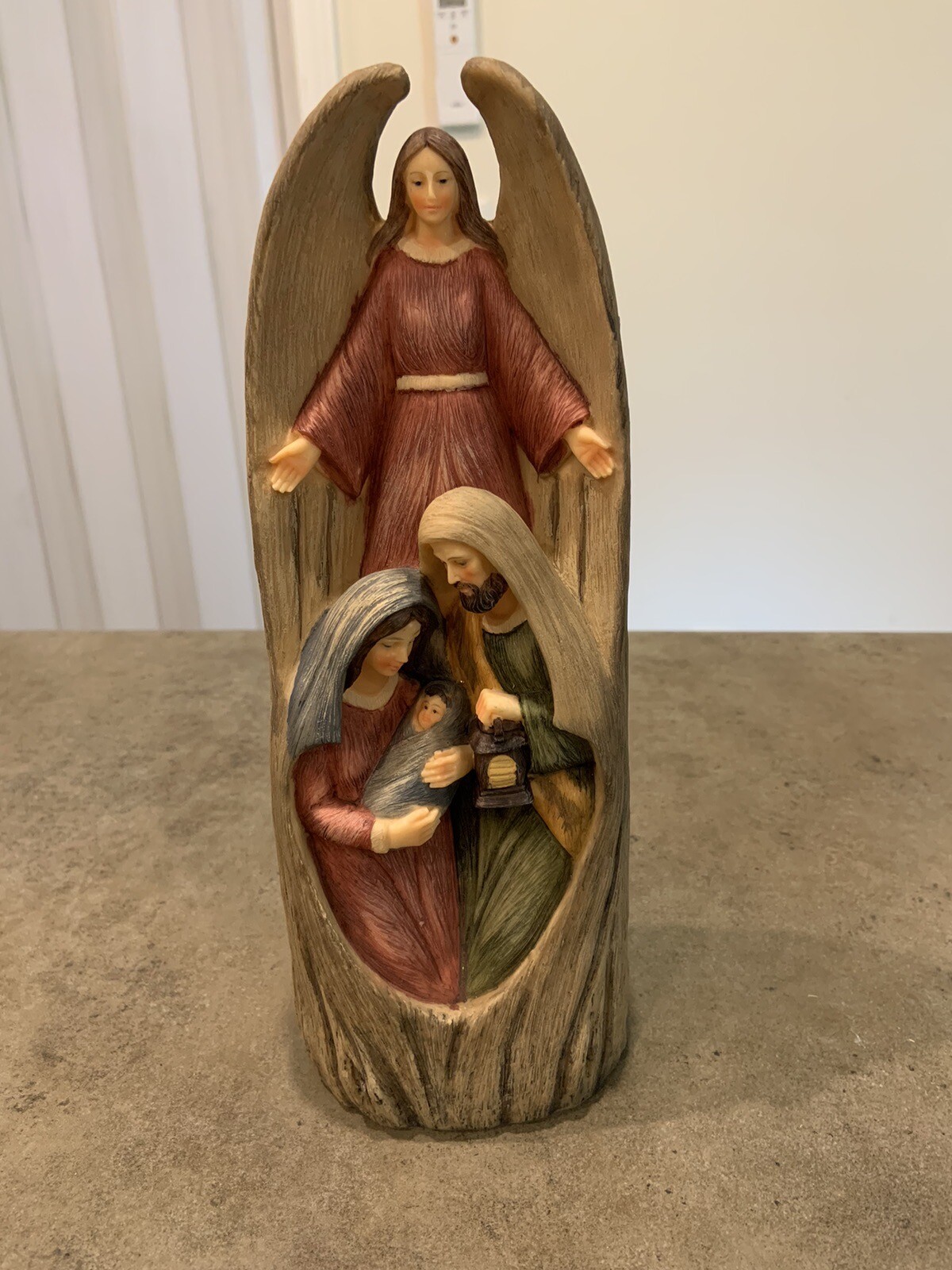 New Family Christian Store Nativity Scene Guardian Angel over Holy Family 10.5″H