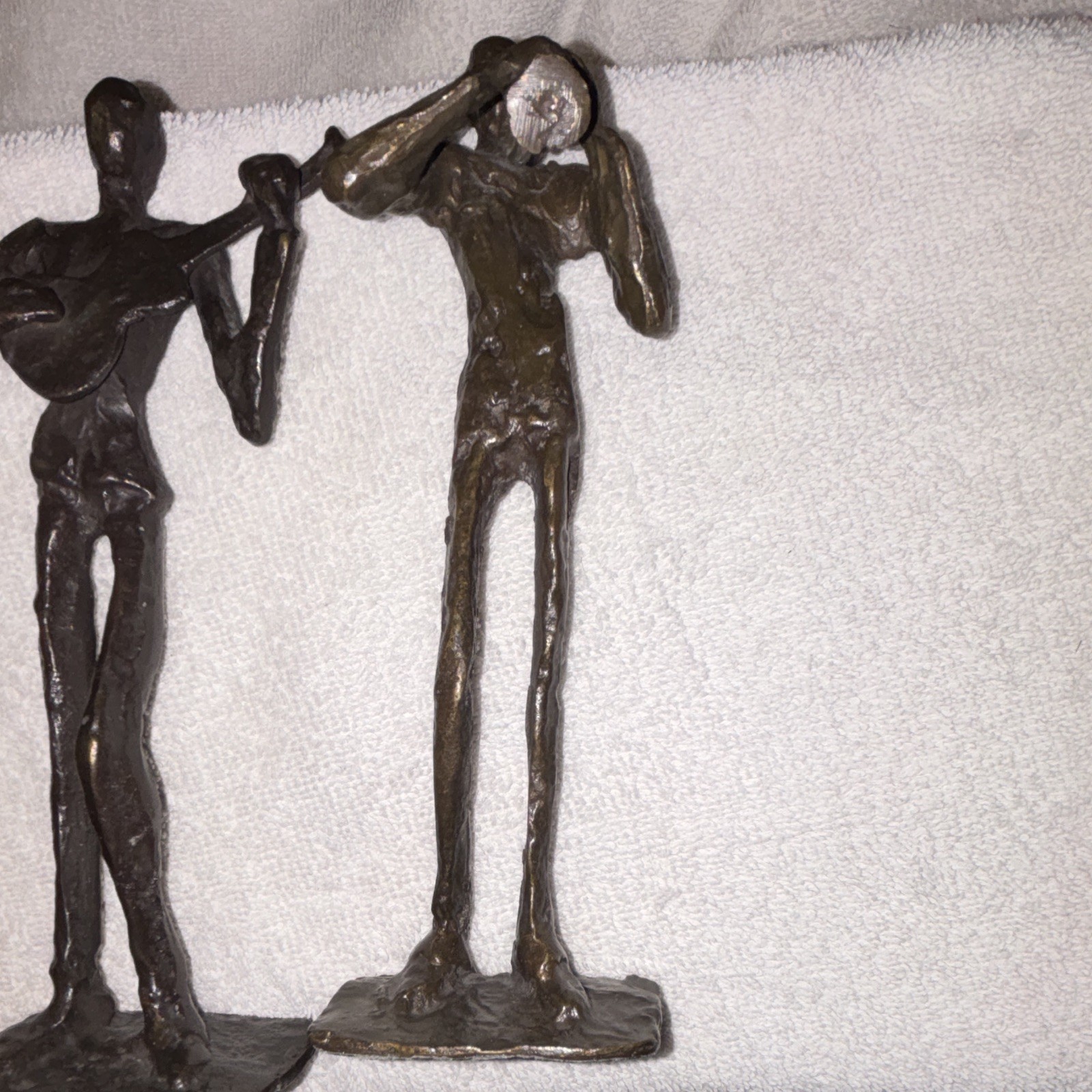 Metal Musician Figurines Set of 2 Guitar & Horn Players Bronze/Black 3D